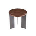 20" Round Walnut Side Table With Metal Feet