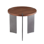 20" Round Walnut Side Table With Metal Feet