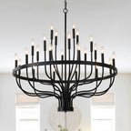 24-Light Farmhouse Black Chandelier