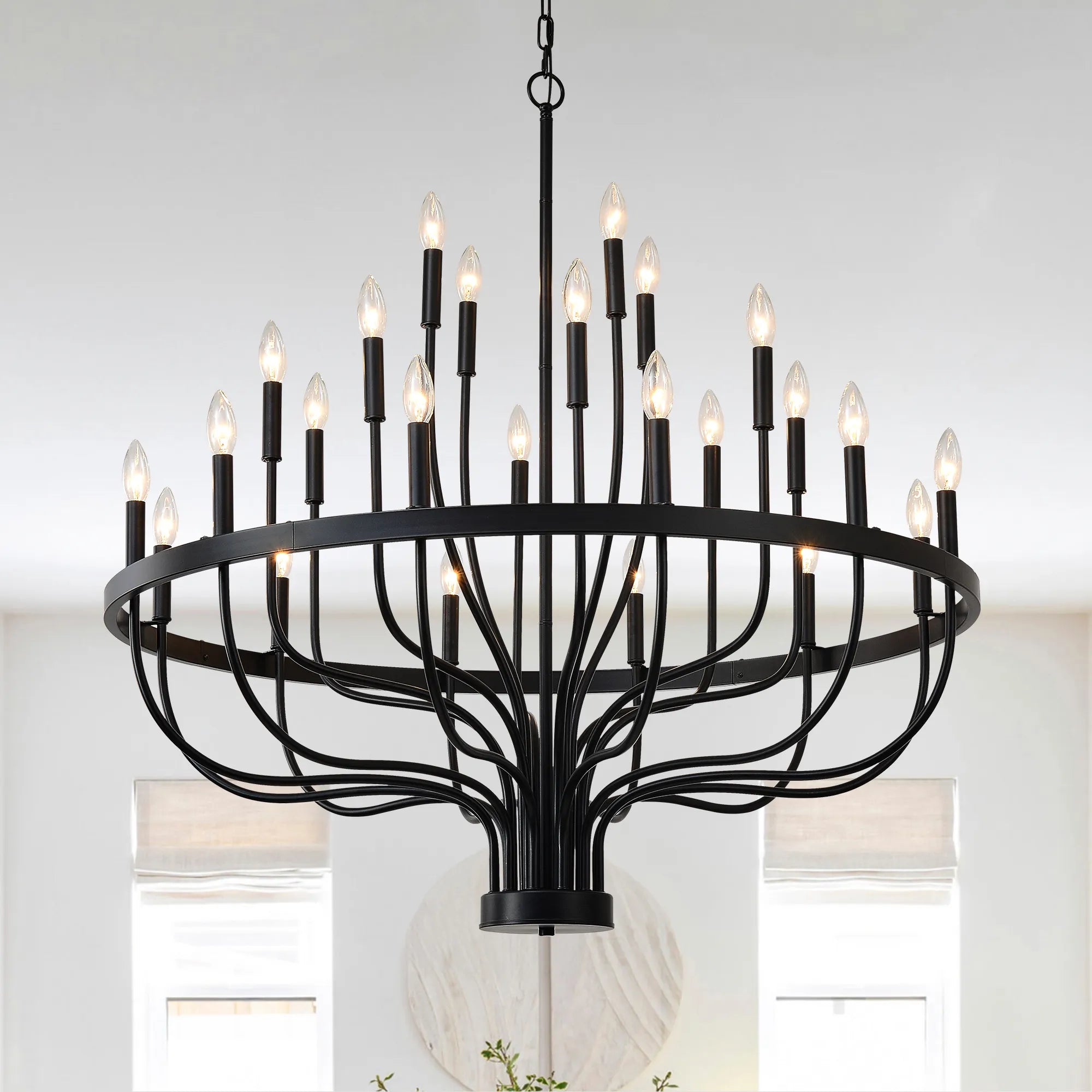 24-Light Farmhouse Black Chandelier