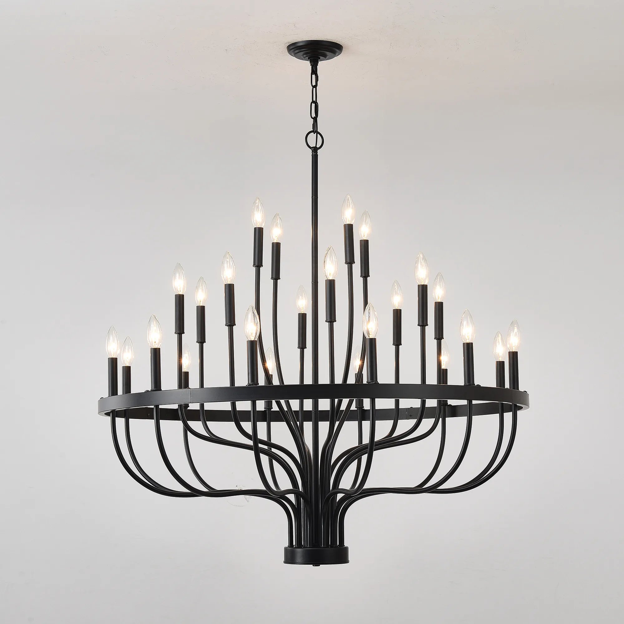 24-Light Farmhouse Black Chandelier