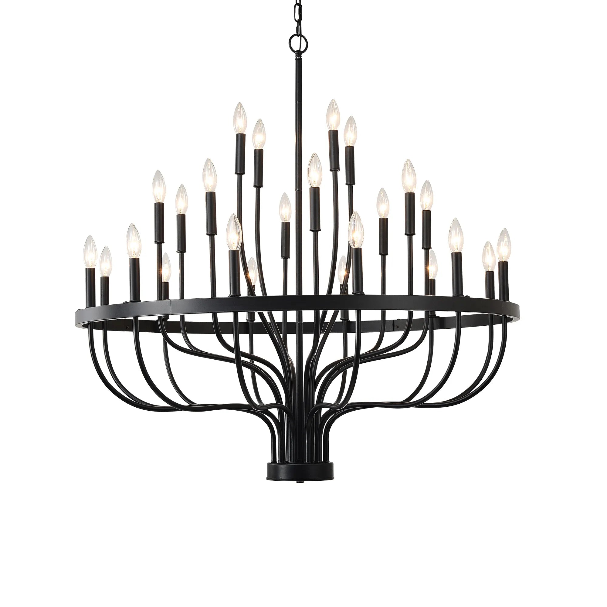 24-Light Farmhouse Black Chandelier