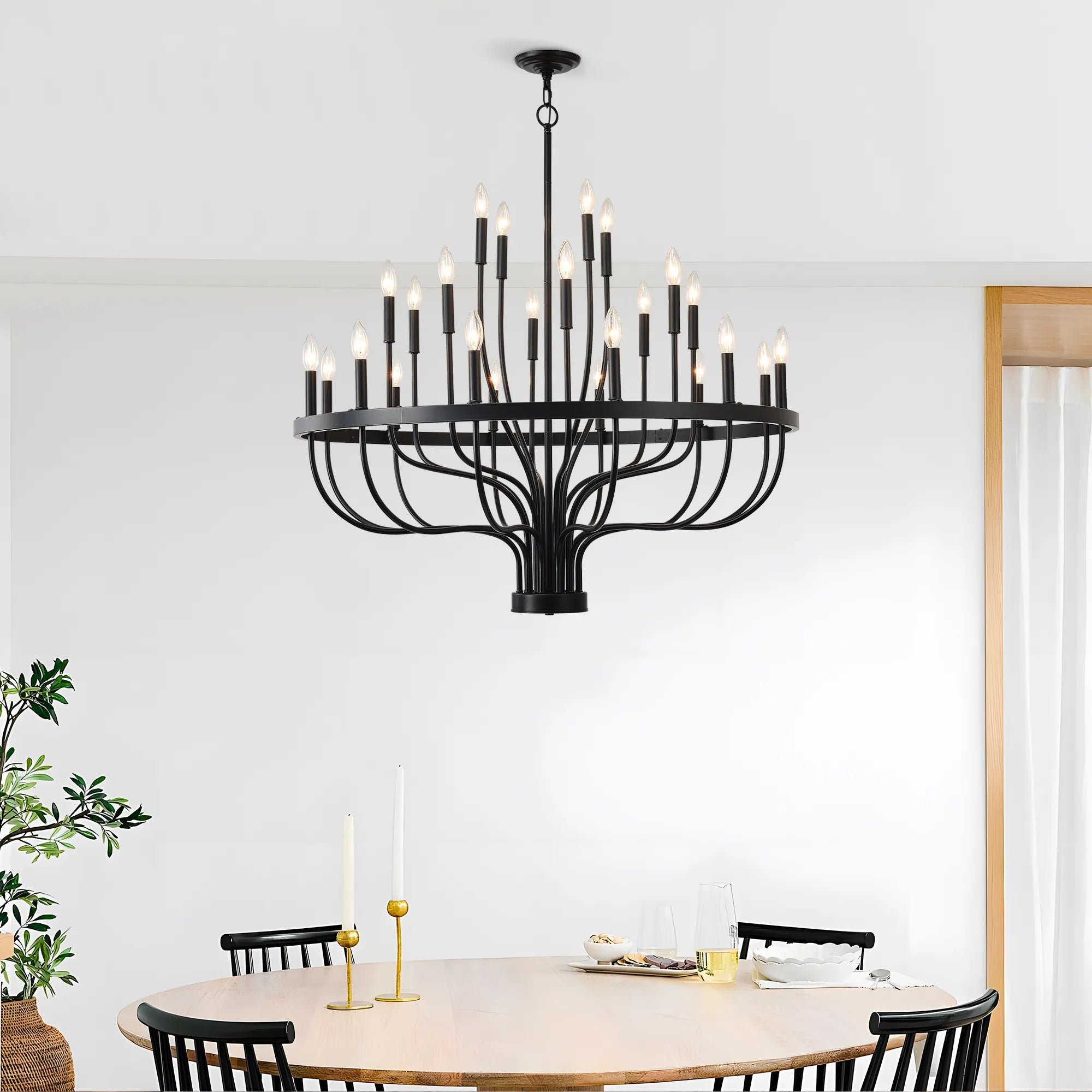 24-Light Farmhouse Black Chandelier