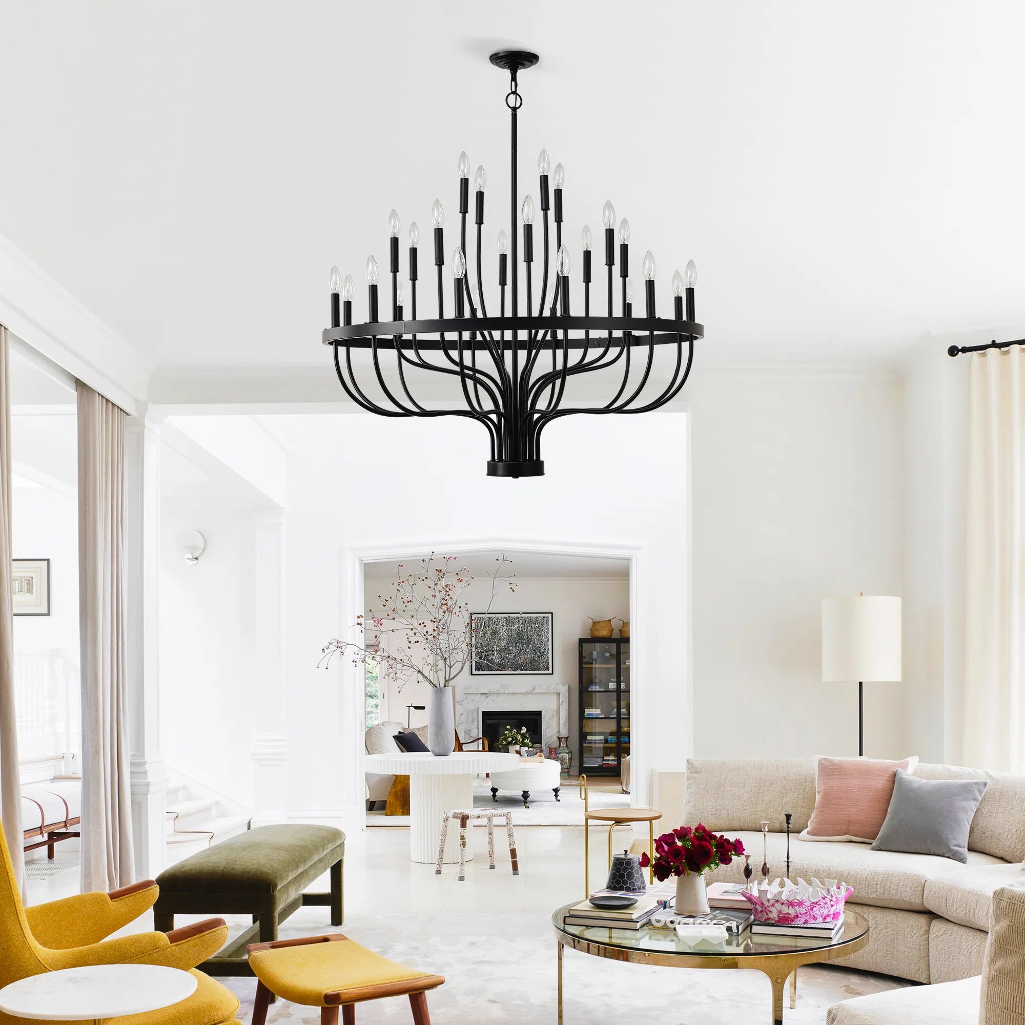 24-Light Farmhouse Black Chandelier