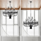 24-Light Farmhouse Black Chandelier