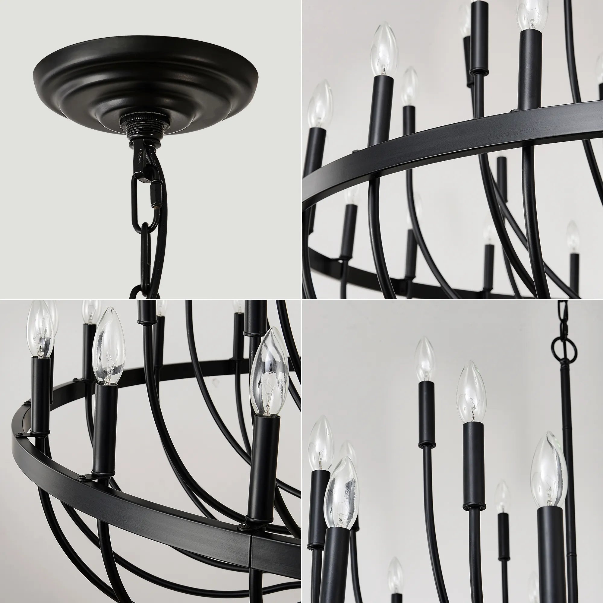 24-Light Farmhouse Black Chandelier