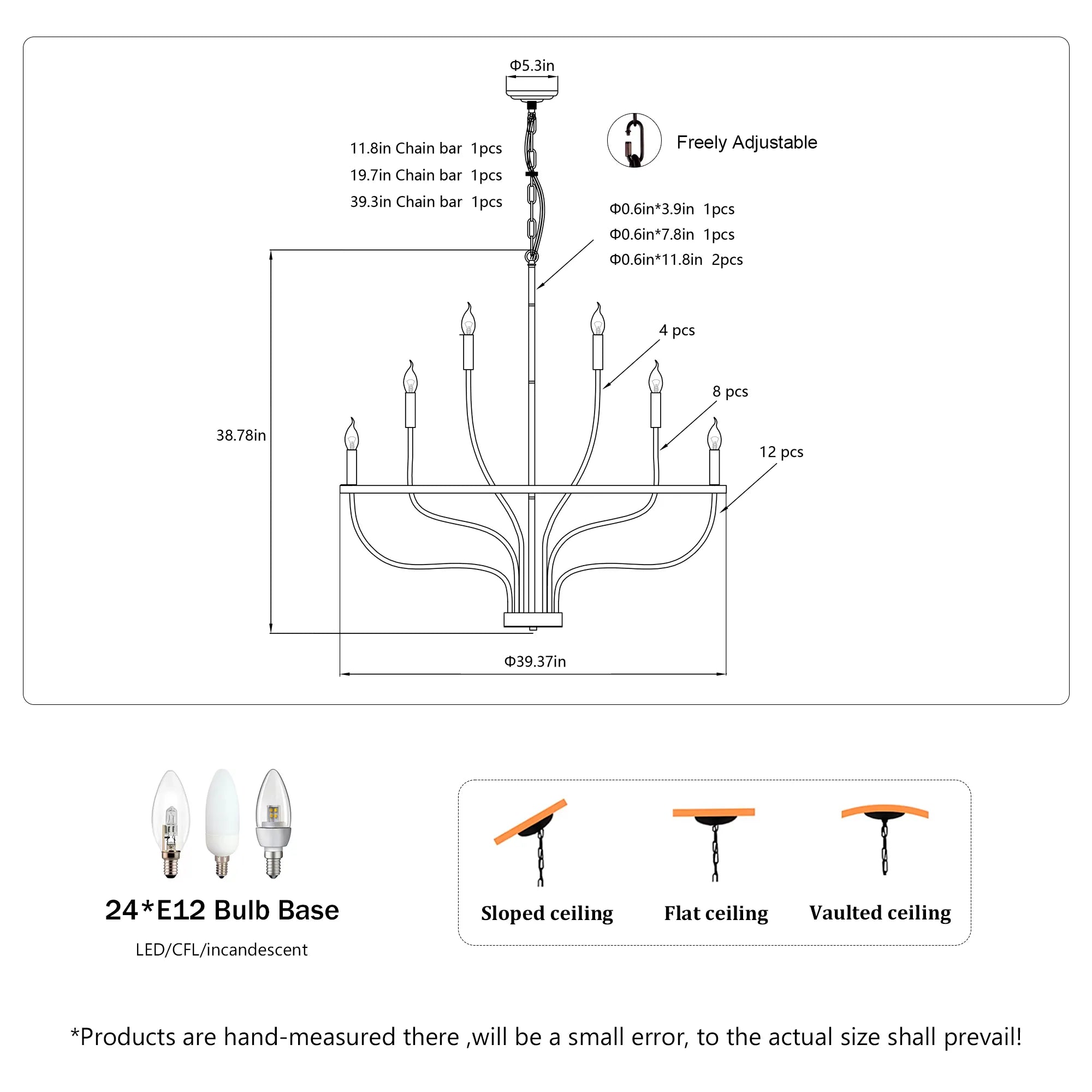 24-Light Farmhouse Black Chandelier