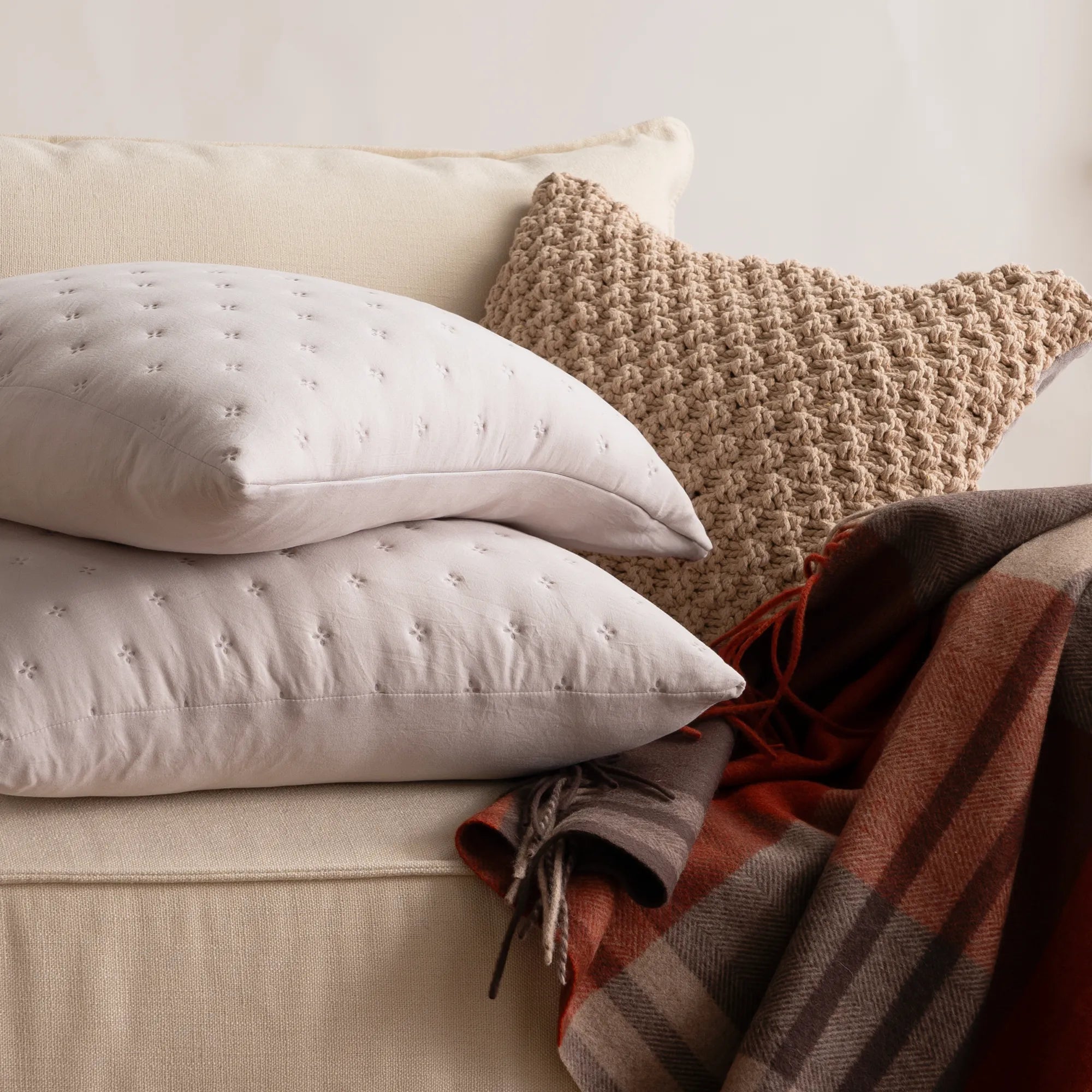 2 Pc Throw Pillow Cover Set, Quilt With Knots