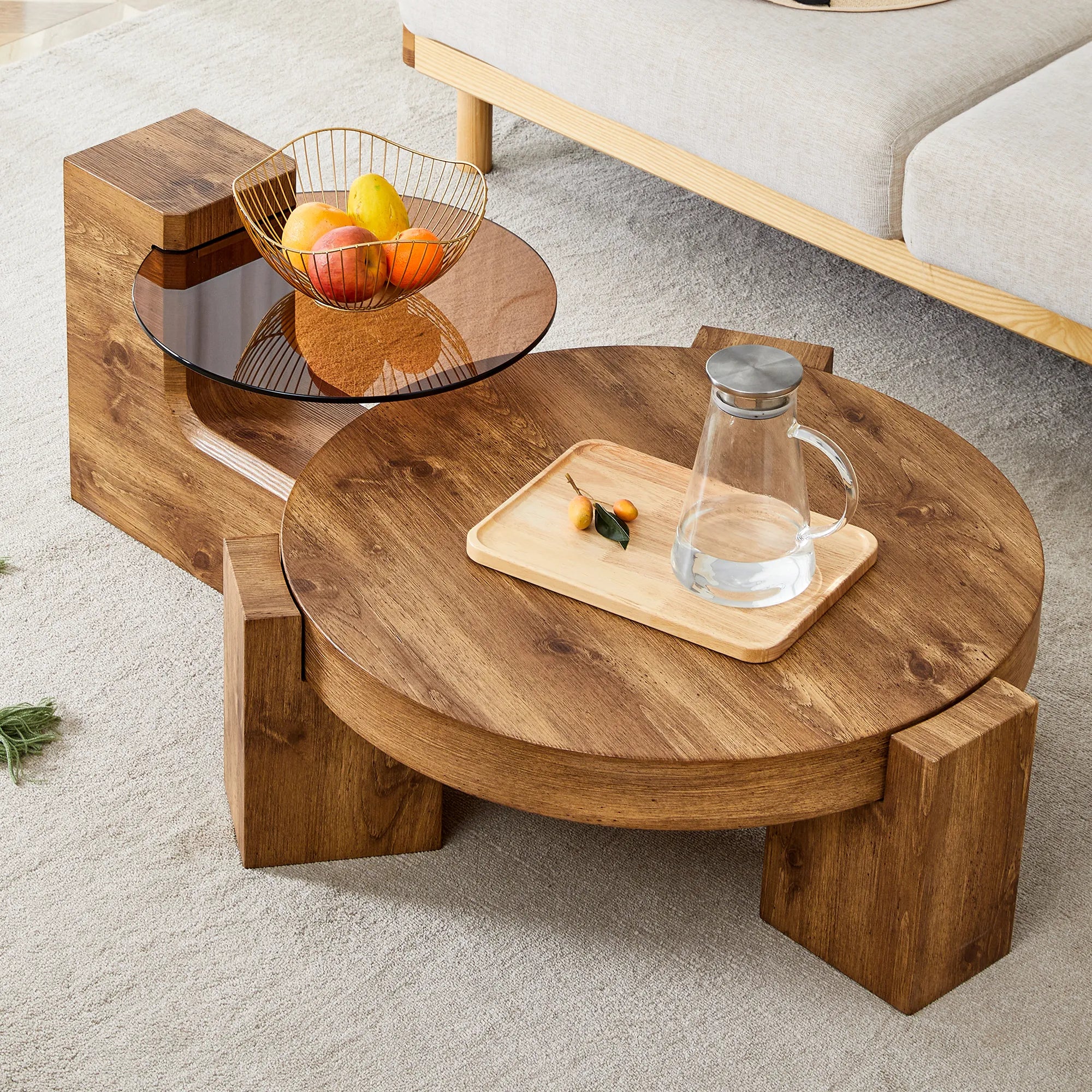 2 Pieces Detachable Modern Coffee Table Side Table Set