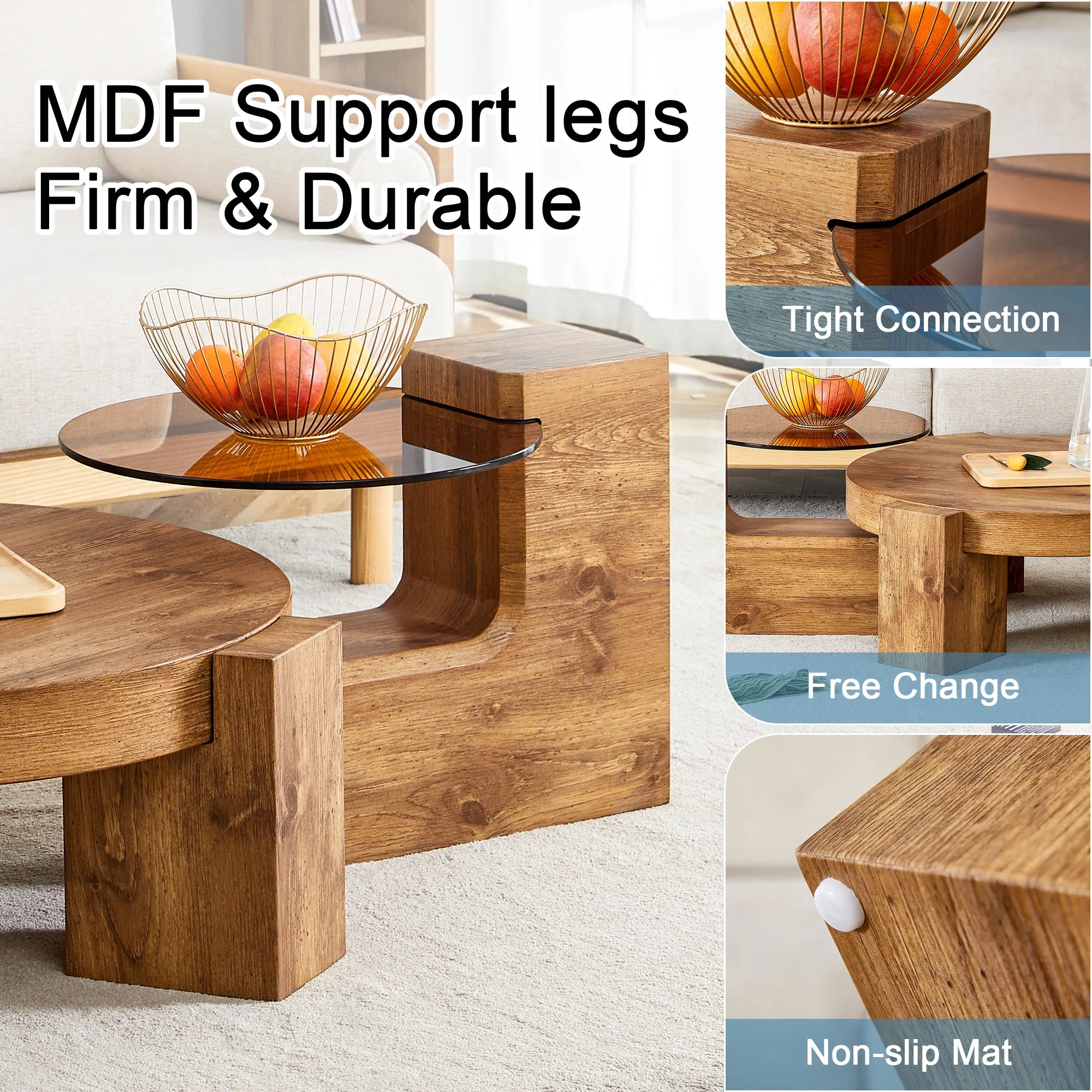 2 Pieces Detachable Modern Coffee Table Side Table Set