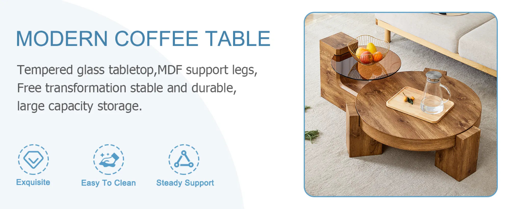 2 Pieces Detachable Modern Coffee Table Side Table Set