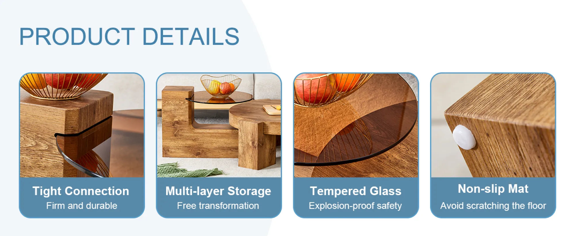 2 Pieces Detachable Modern Coffee Table Side Table Set