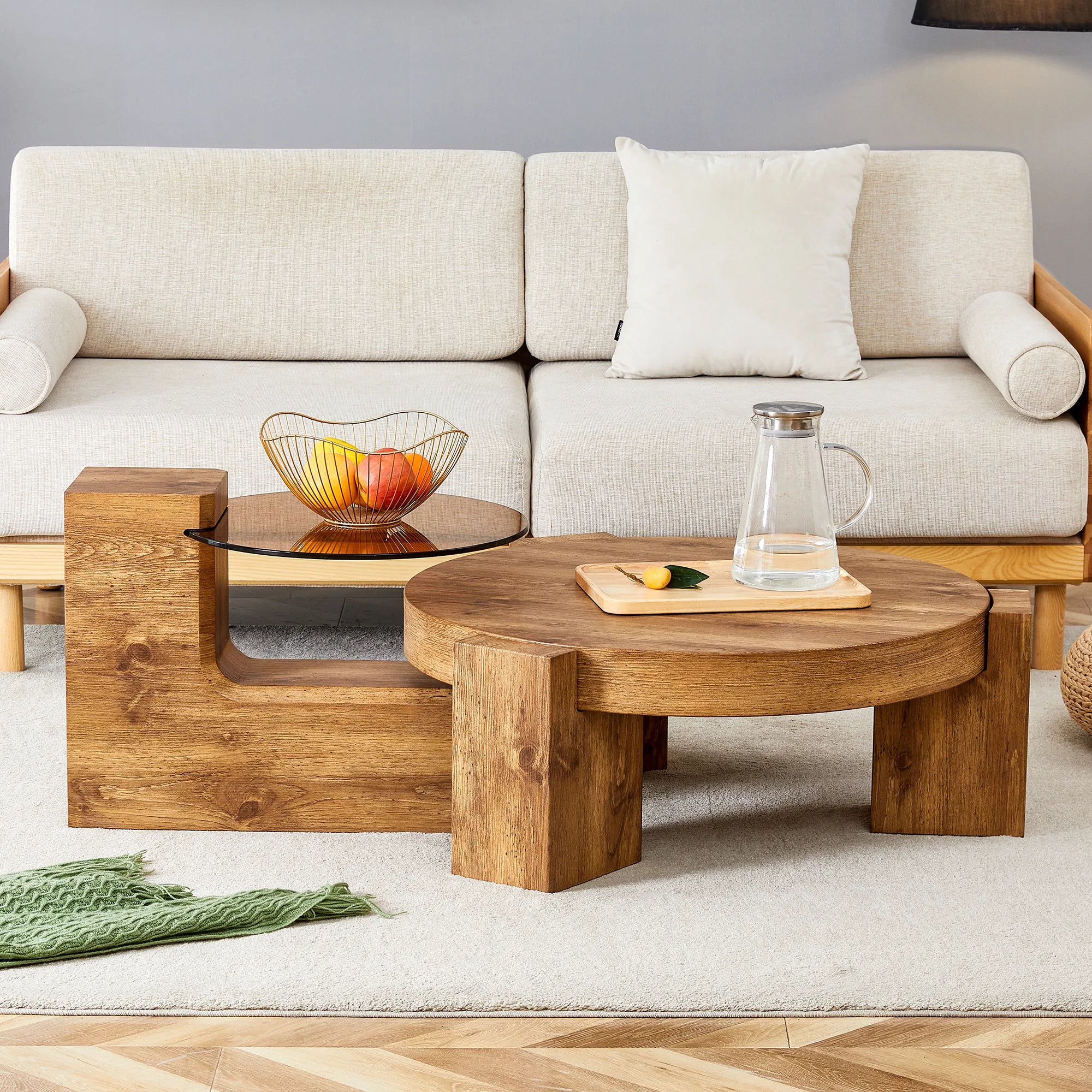 2 Pieces Detachable Modern Coffee Table Side Table Set