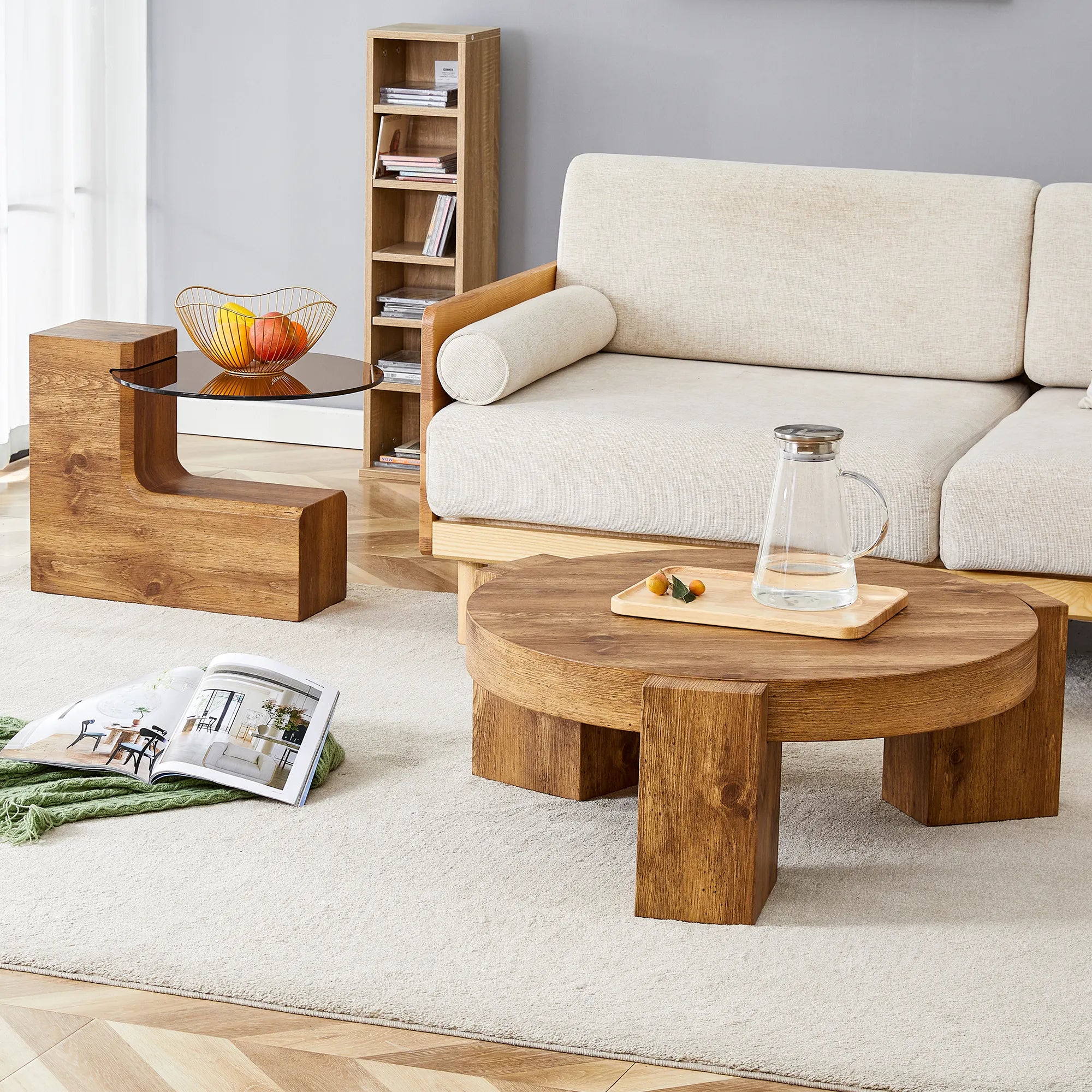 2 Pieces Detachable Modern Coffee Table Side Table Set