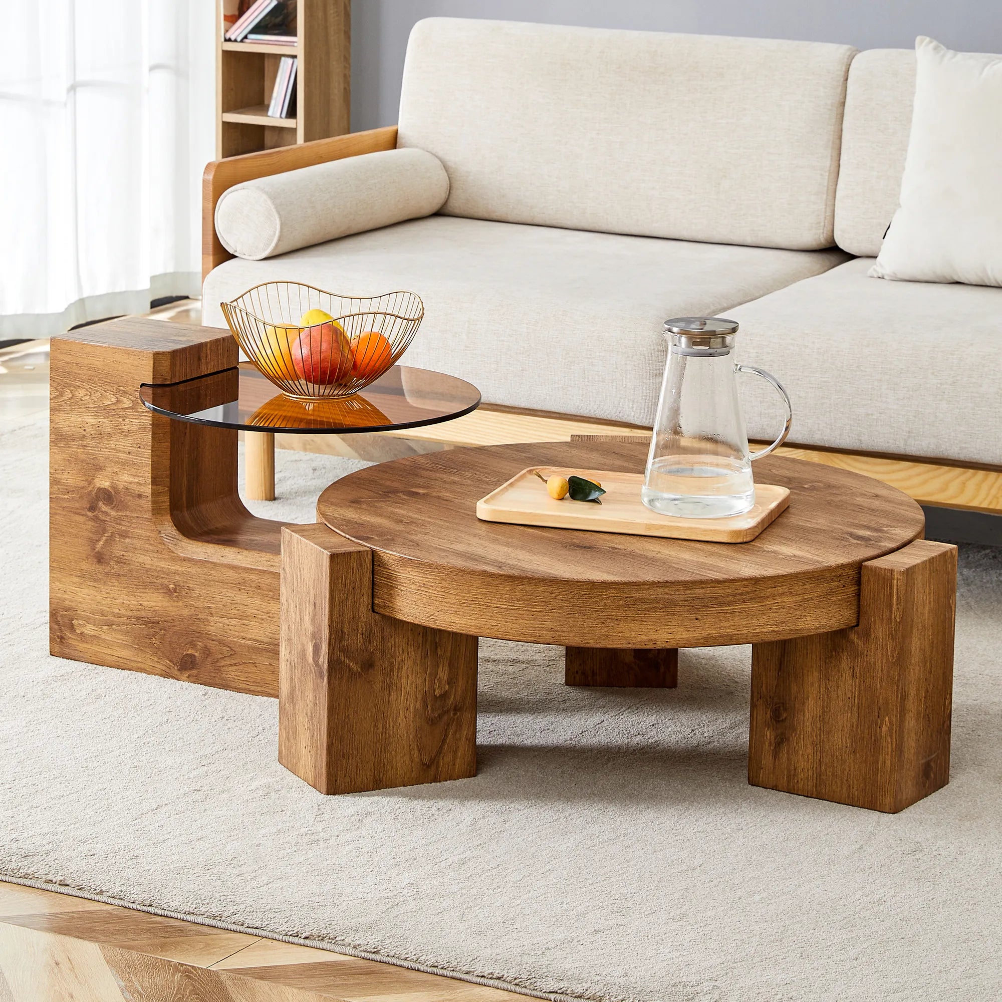 2 Pieces Detachable Modern Coffee Table Side Table Set