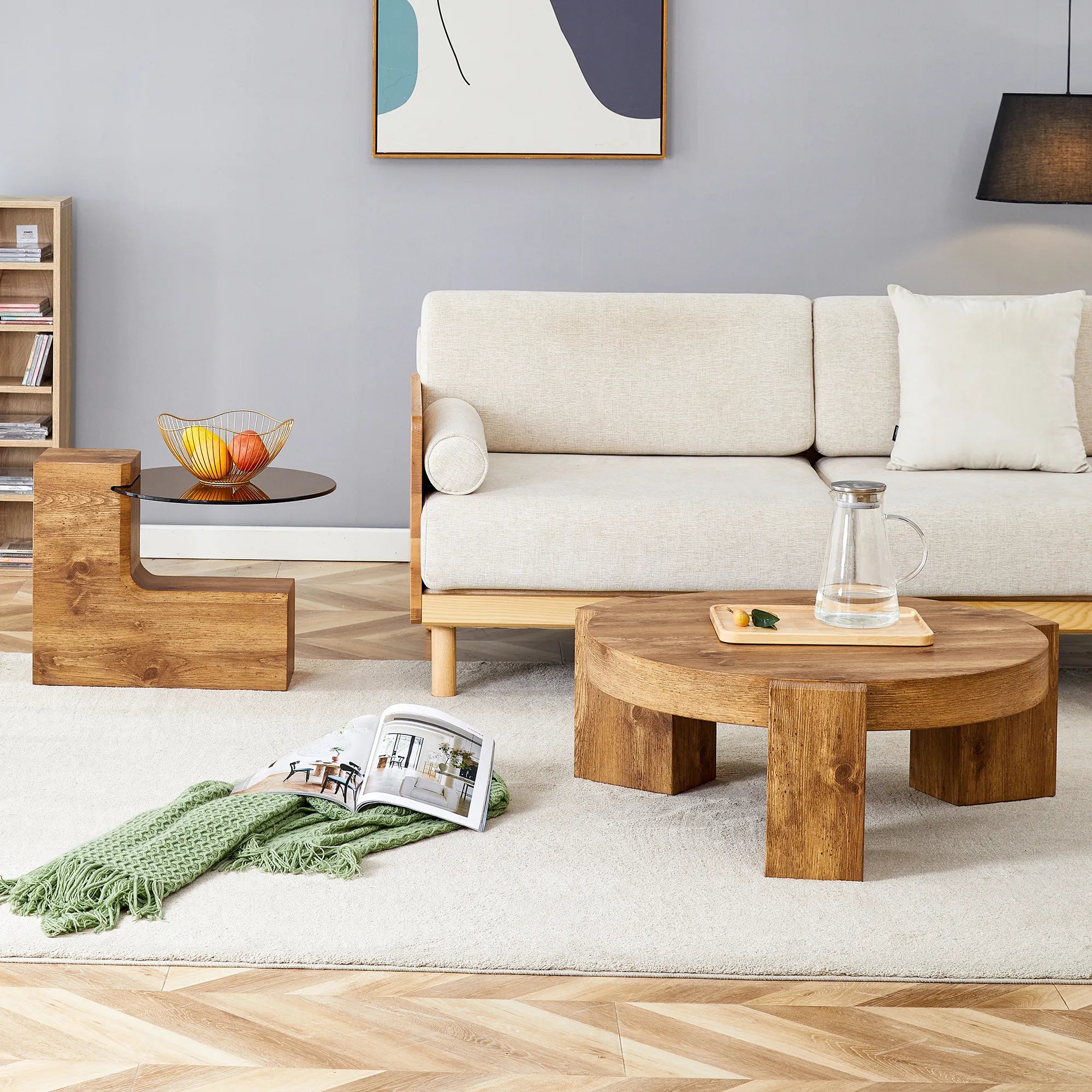 2 Pieces Detachable Modern Coffee Table Side Table Set