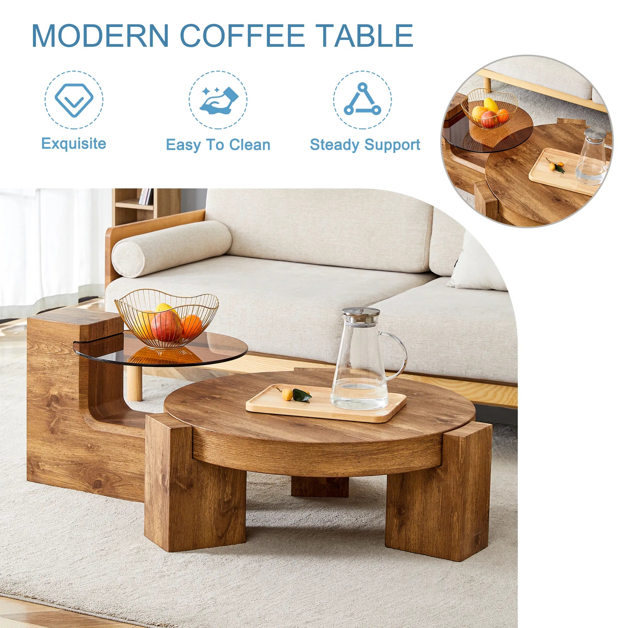2 Pieces Detachable Modern Coffee Table Side Table Set