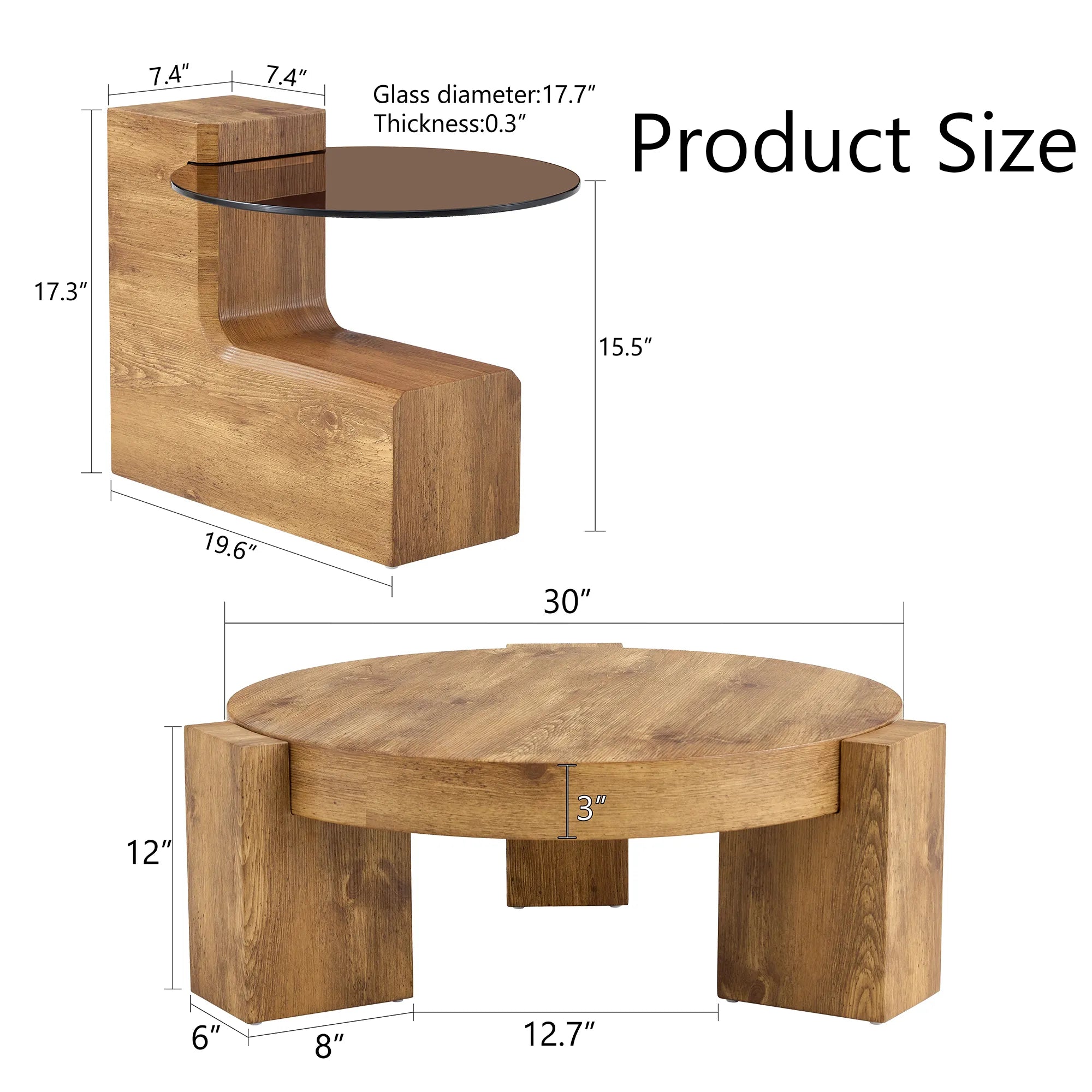 2 Pieces Detachable Modern Coffee Table Side Table Set