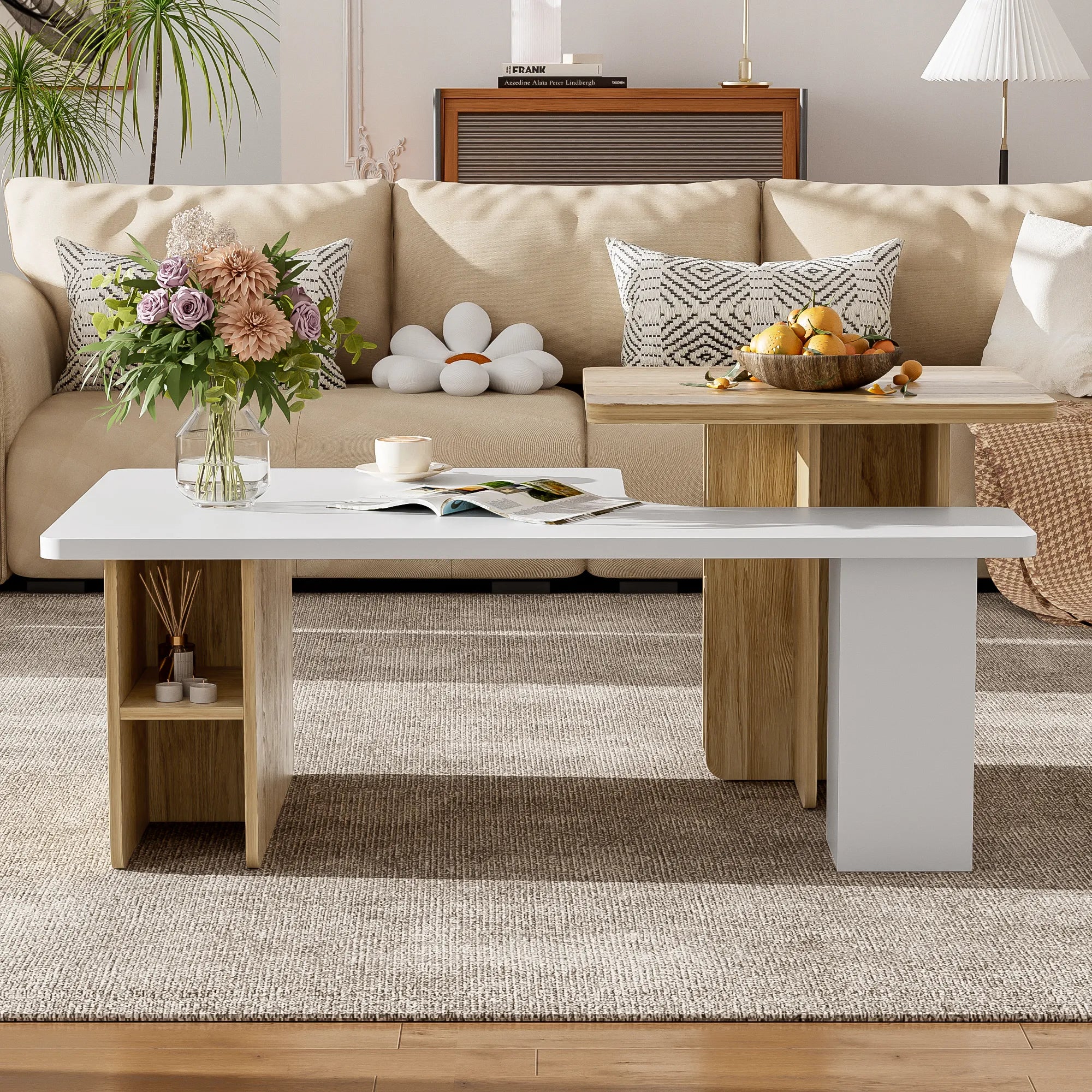 2 Pieces Farmhouse Nesting Coffee Table Set