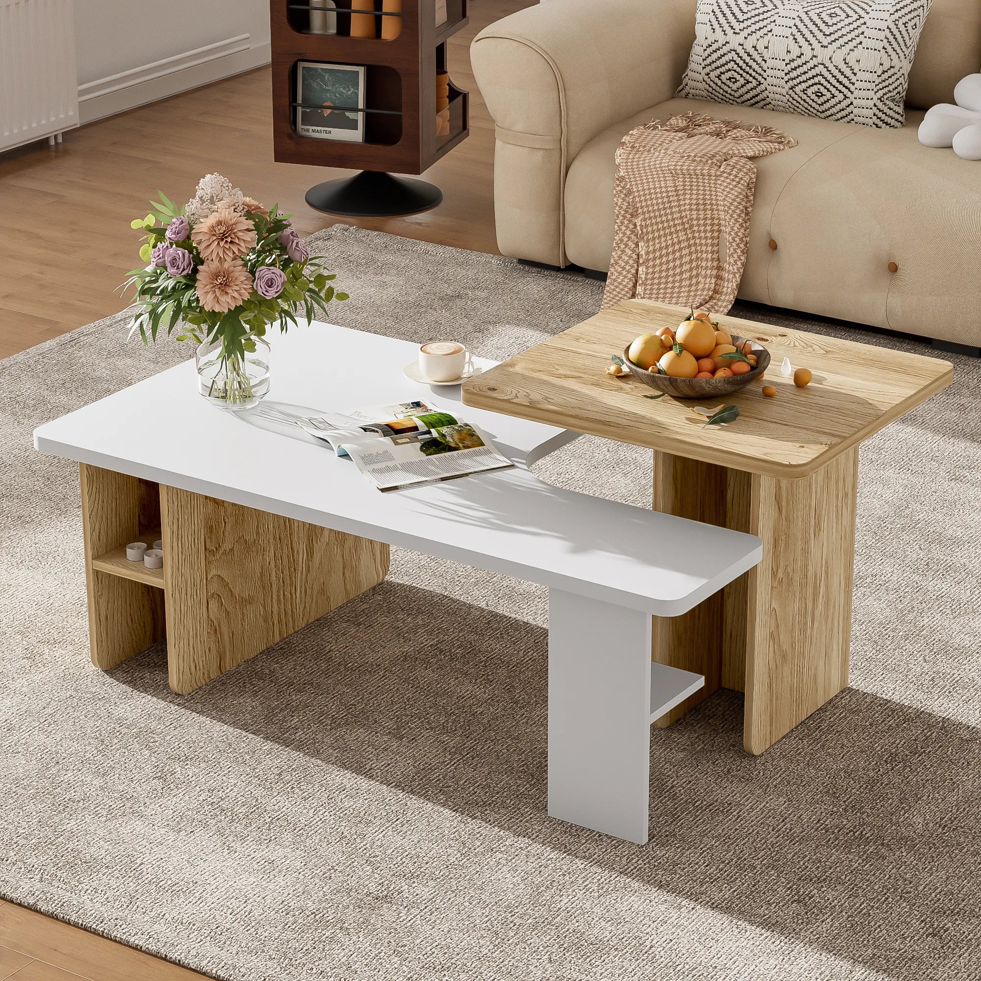 2 Pieces Farmhouse Nesting Coffee Table Set
