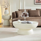 2 Pieces Matte White Cream Round Coffee Table Side Table Set