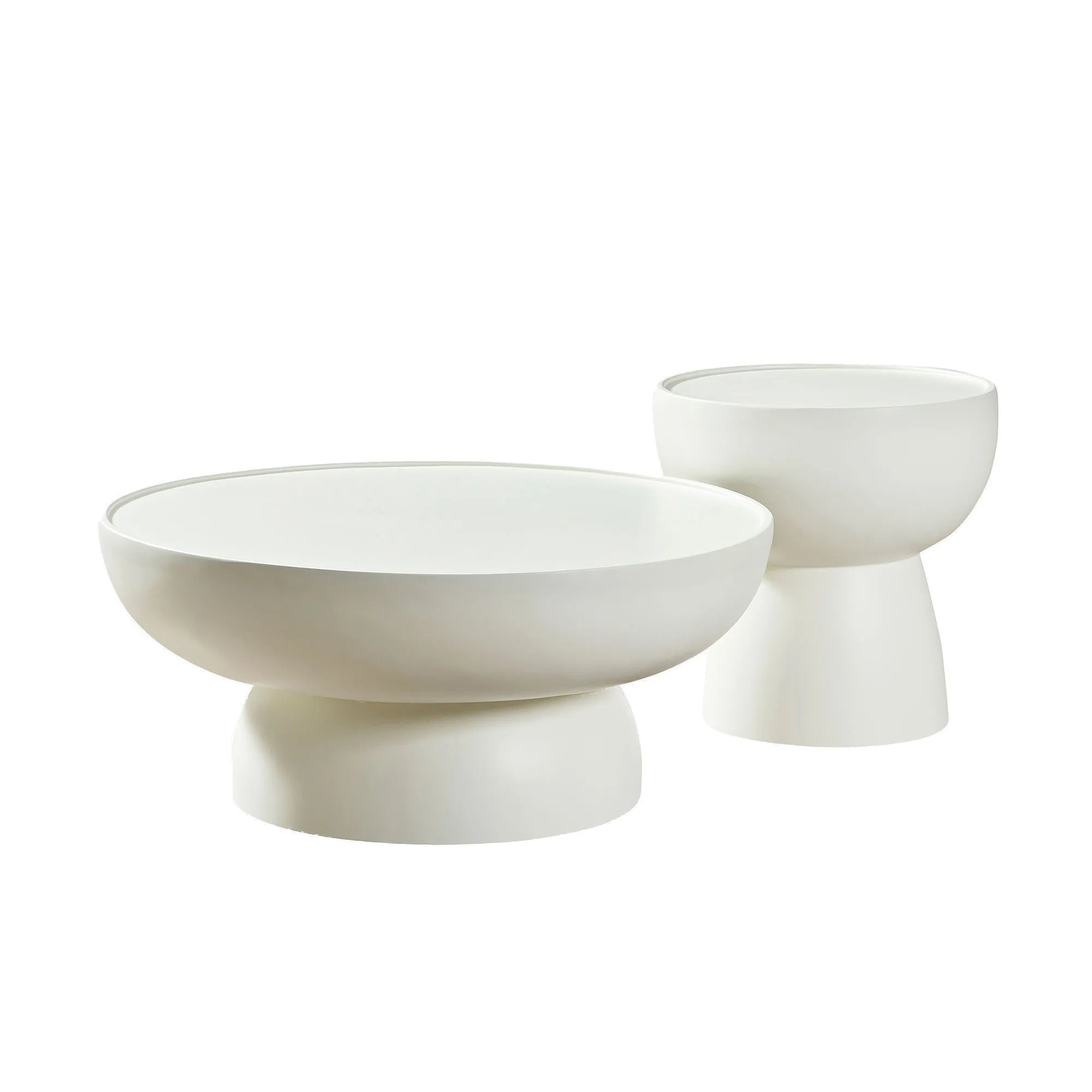 2 Pieces Matte White Cream Round Coffee Table Side Table Set