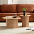 2 Pieces Mid Century Modern Wooden Round Coffee Table Set