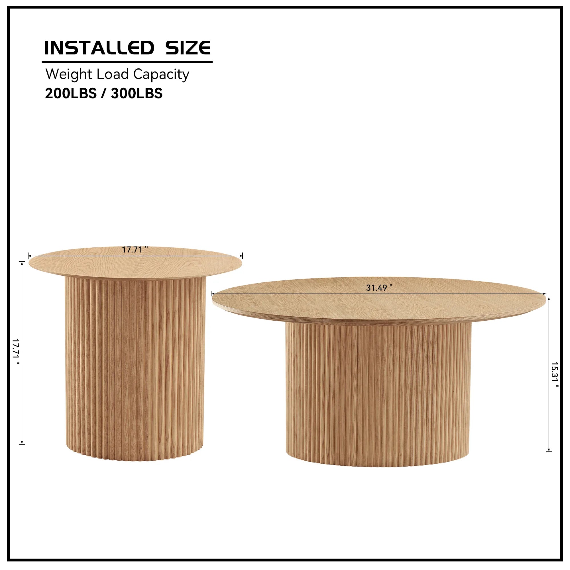 2 Pieces Mid Century Modern Wooden Round Coffee Table Set
