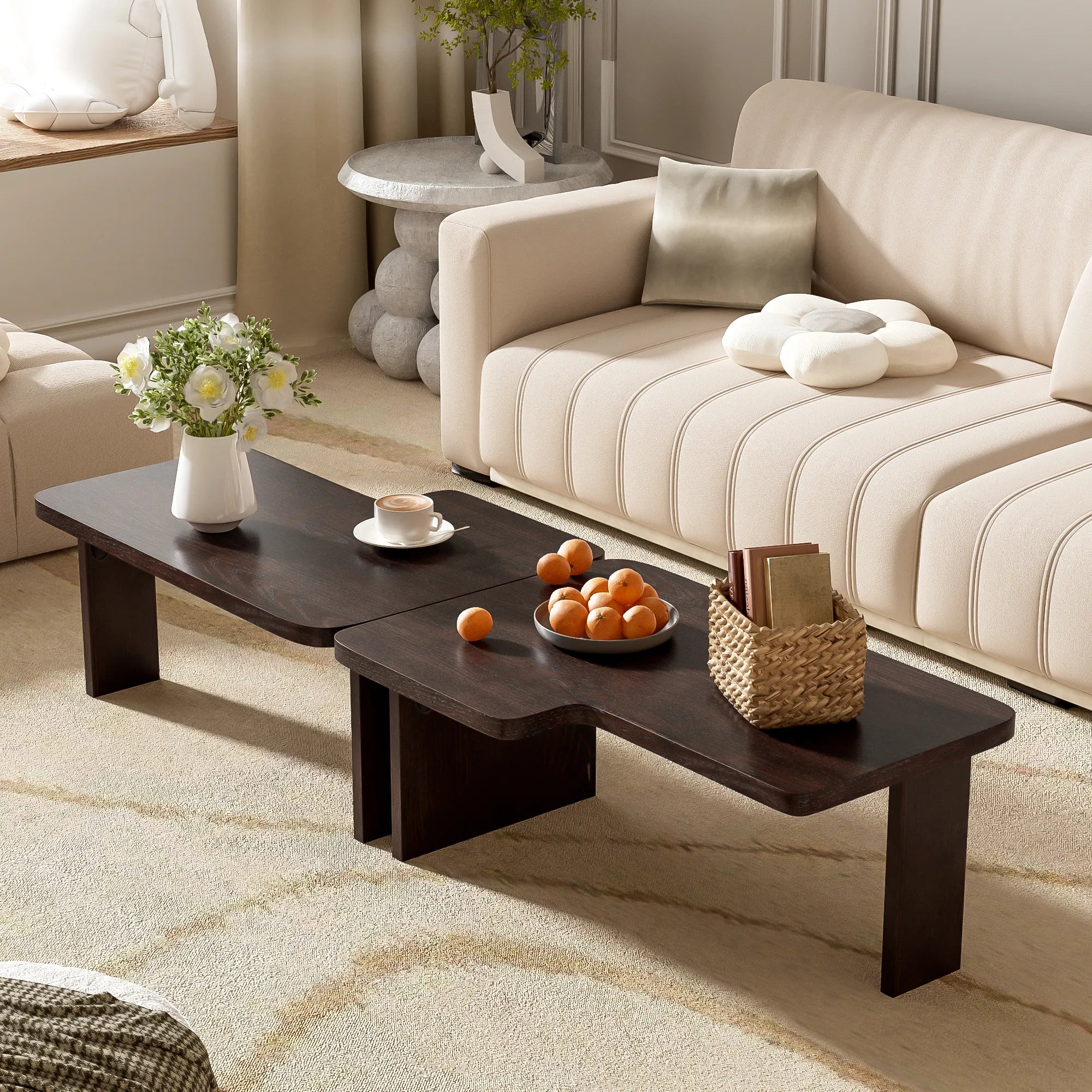 2 Pieces Modern Minimalist Rectangle Coffee Table Set