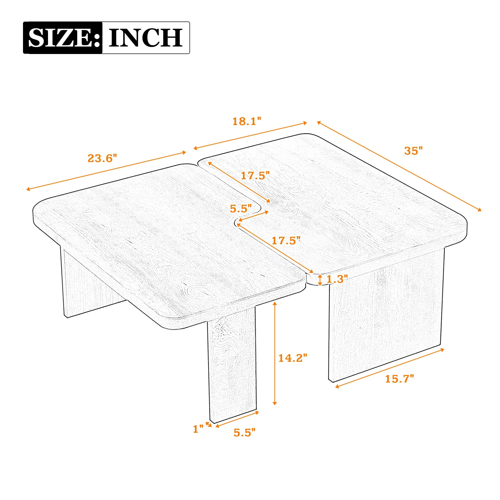 2 Pieces Modern Minimalist Rectangle Coffee Table Set