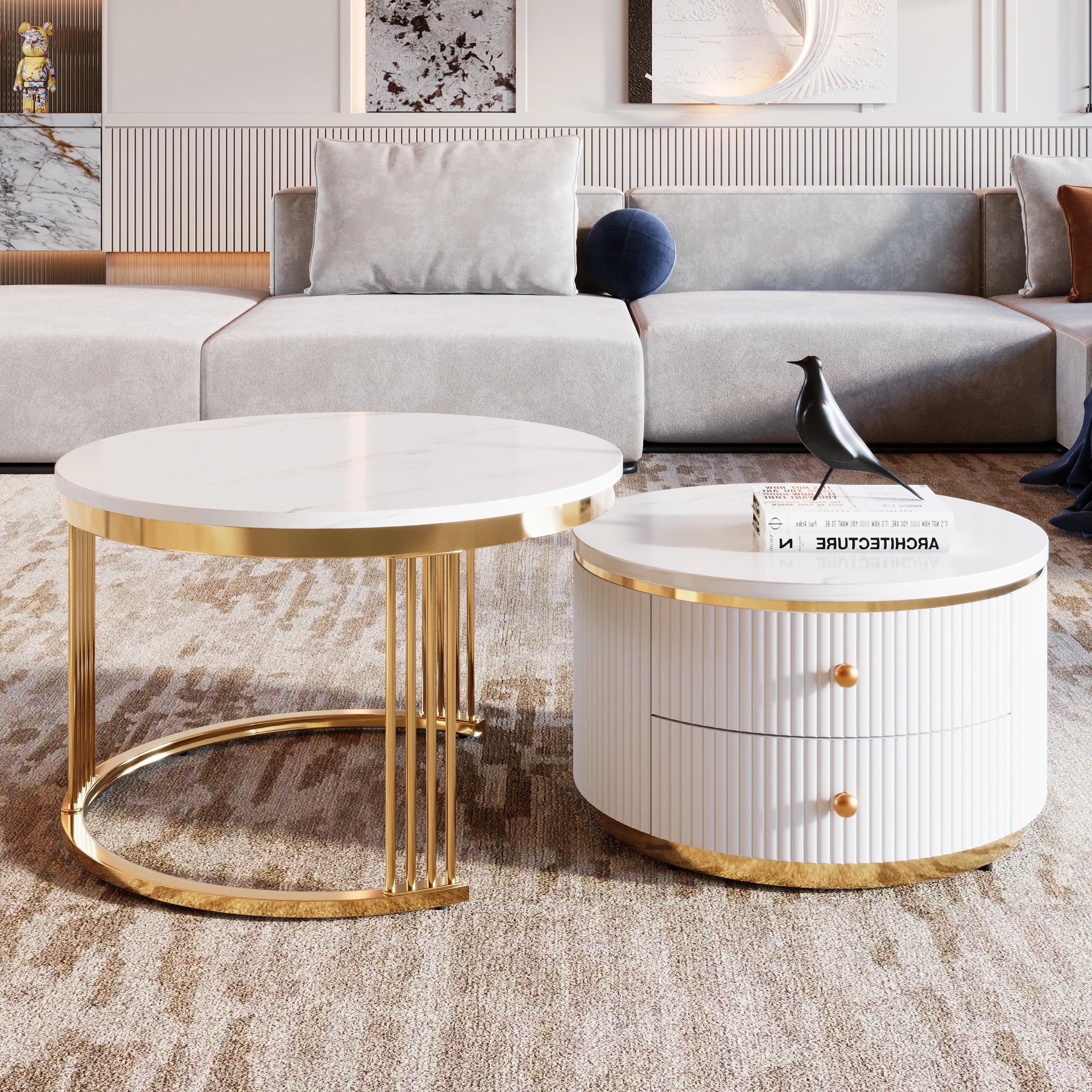 2 Pieces Modern Nesting Coffee Table Set