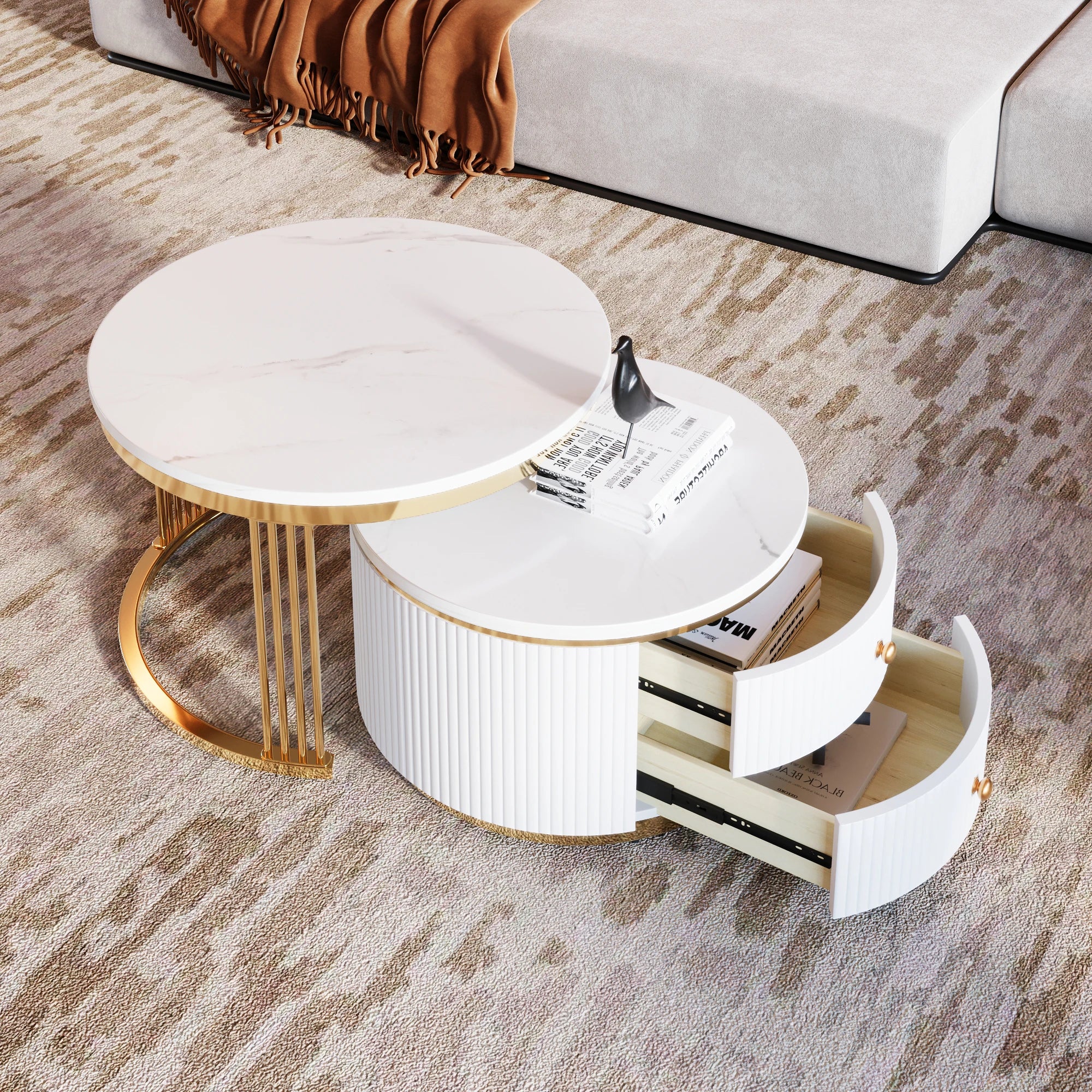 2 Pieces Modern Nesting Coffee Table Set