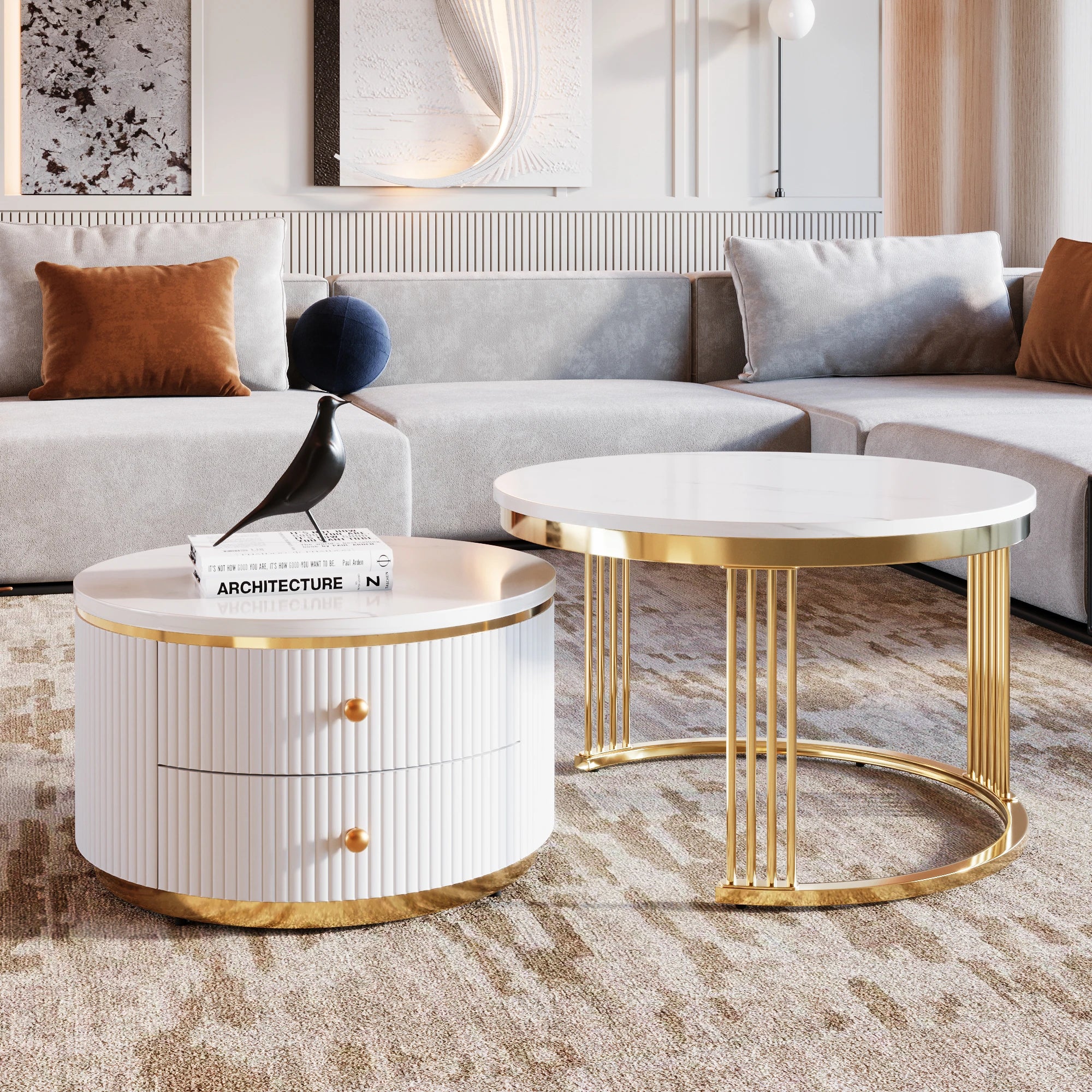 2 Pieces Modern Nesting Coffee Table Set