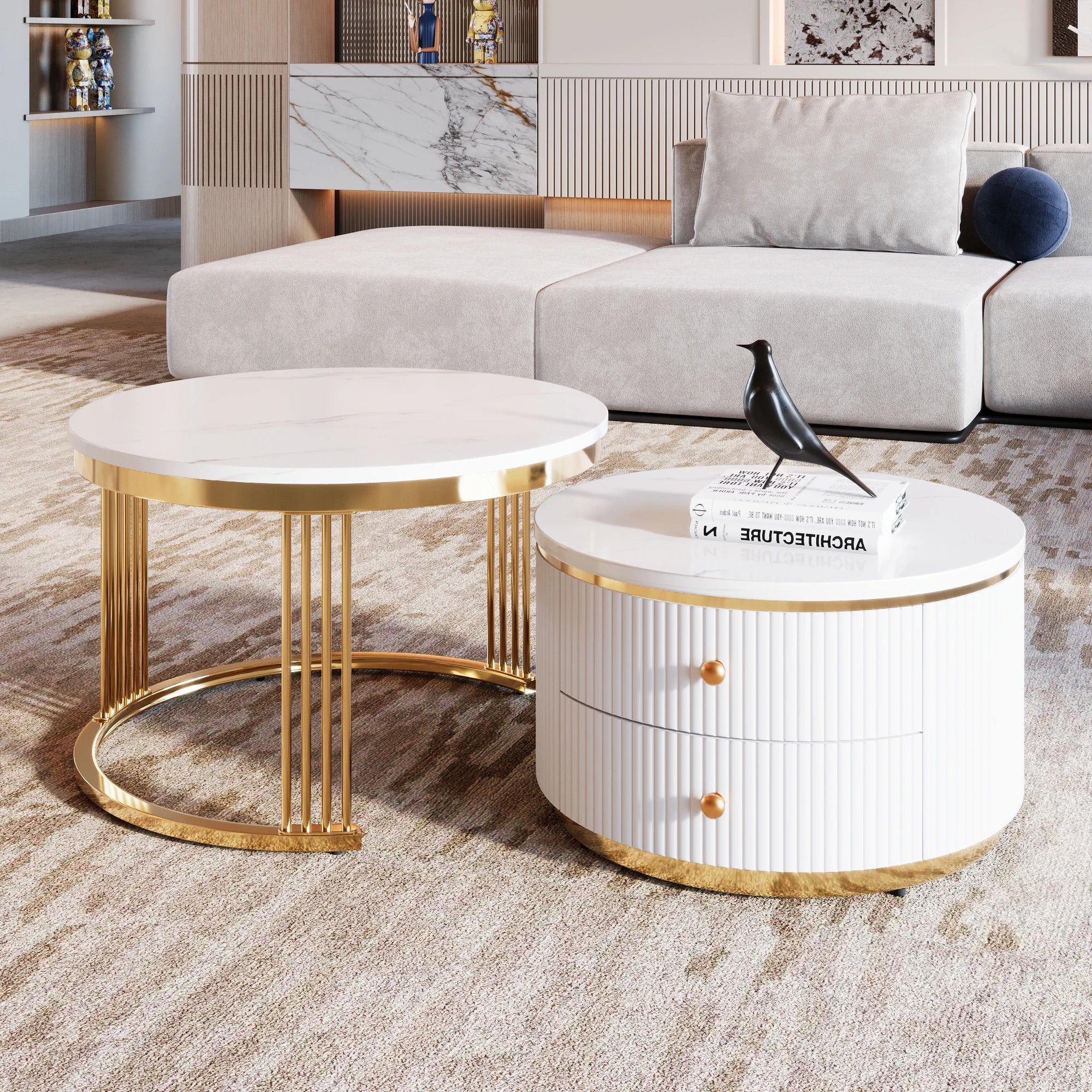 2 Pieces Modern Nesting Coffee Table Set