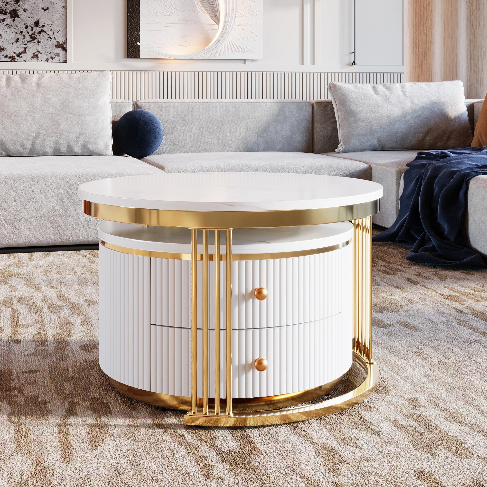2 Pieces Modern Nesting Coffee Table Set