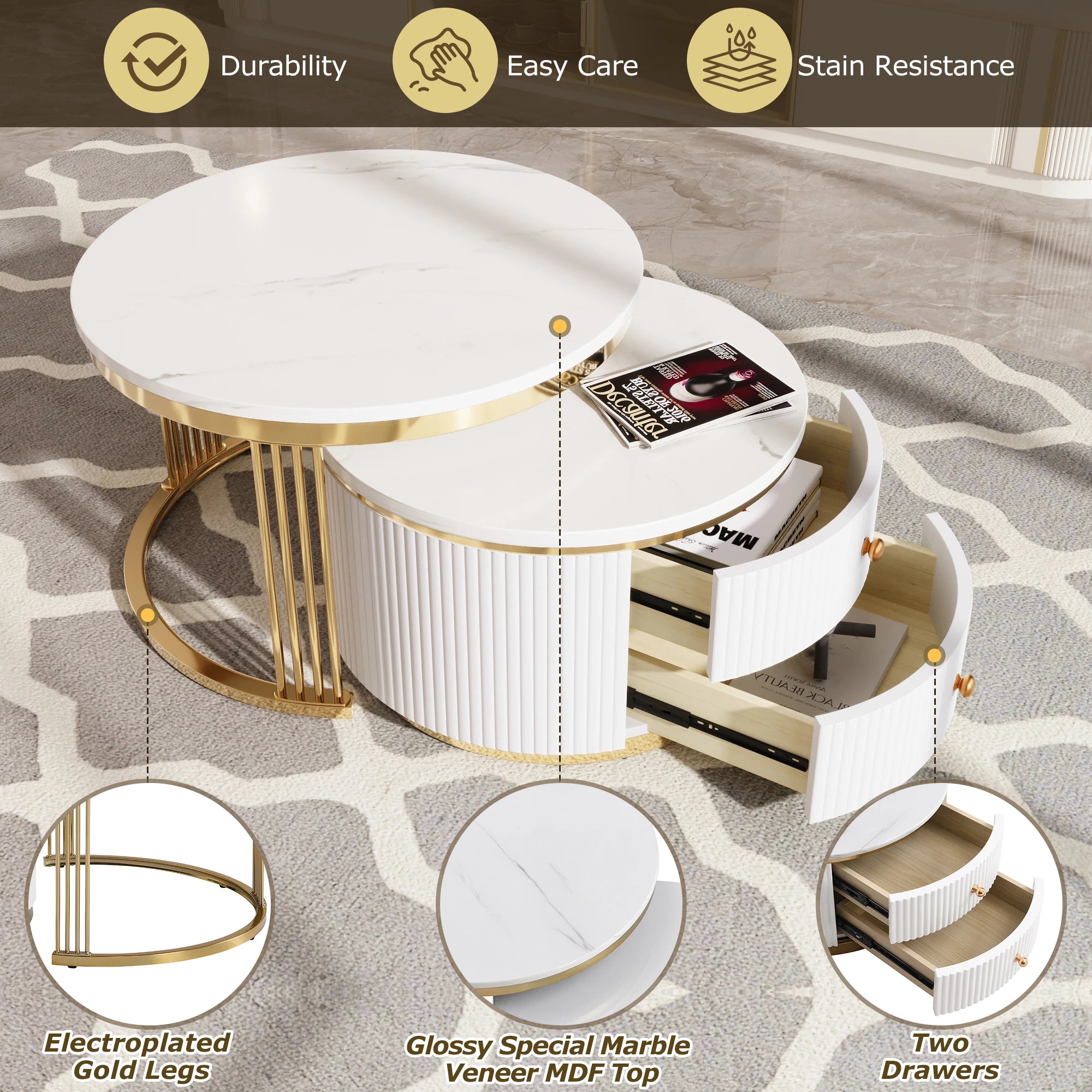 2 Pieces Modern Nesting Coffee Table Set