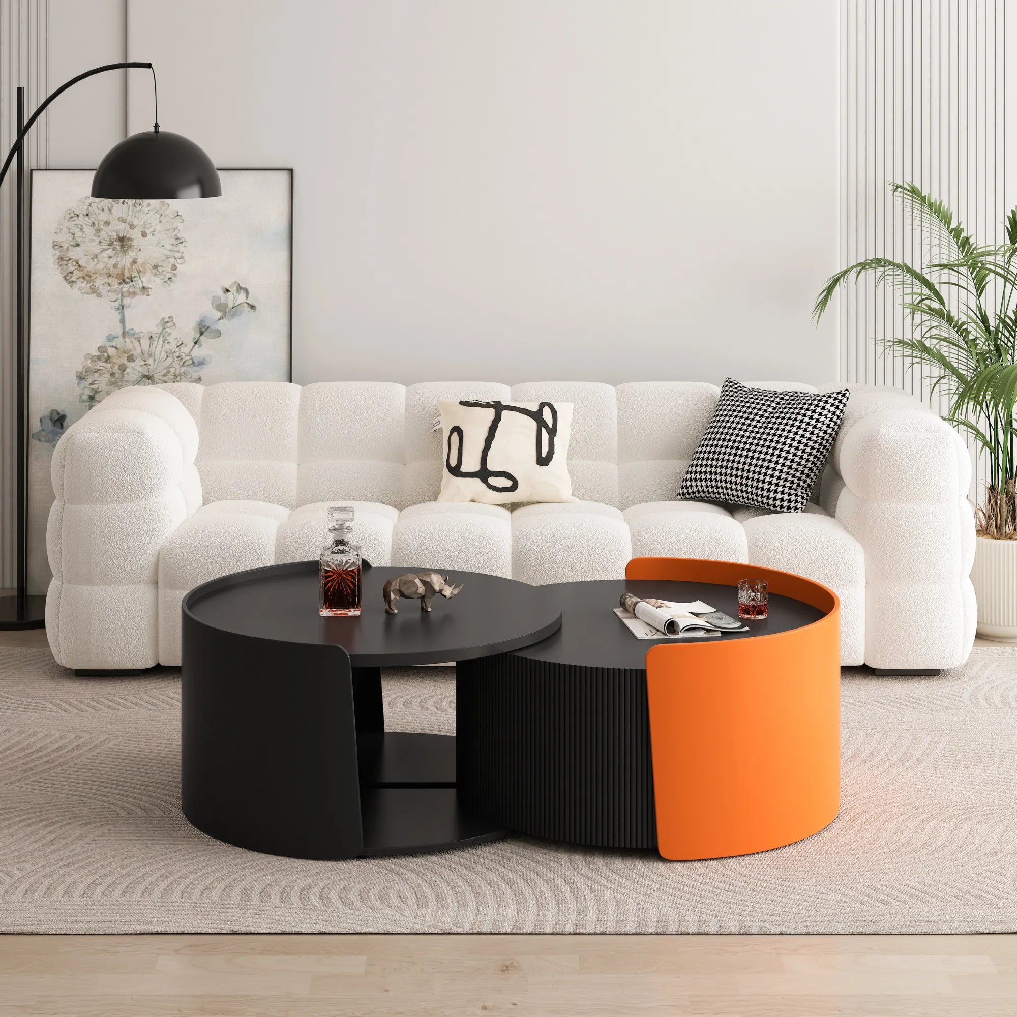 2 Pieces Modern Round Nesting Coffee Table Set