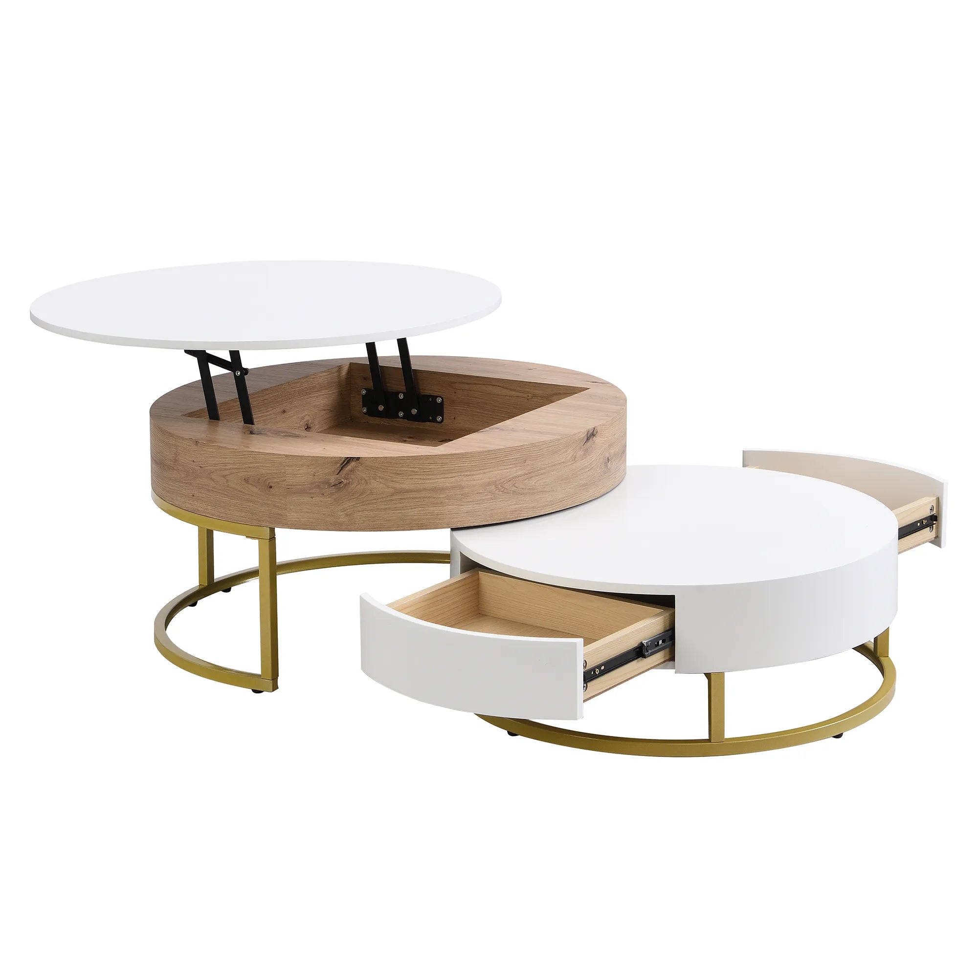 2-Piece Round Nesting Coffee Table Set with Lift-Top Storage
