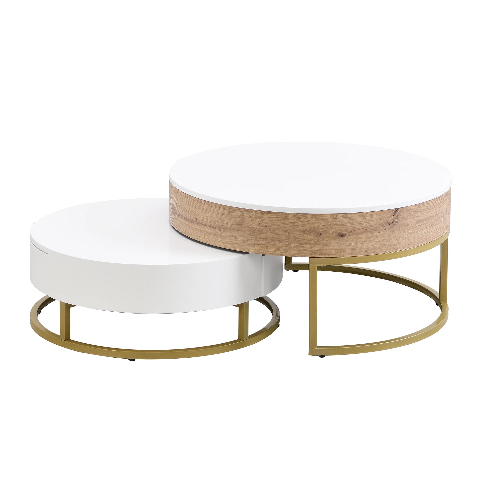 2-Piece Round Nesting Coffee Table Set with Lift-Top Storage