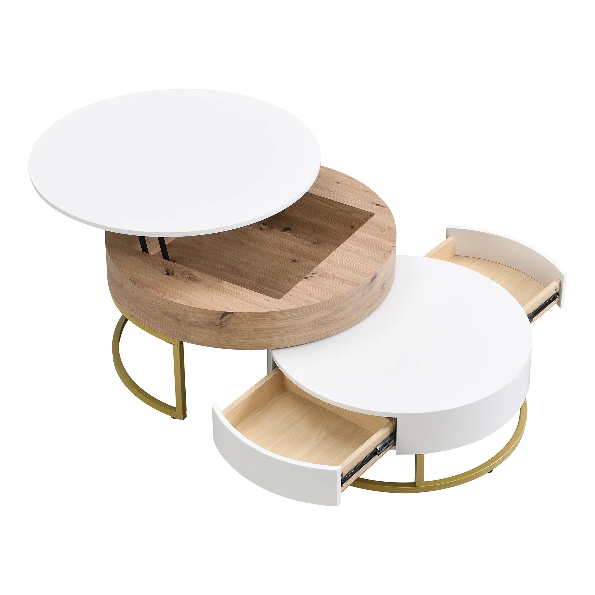 2-Piece Round Nesting Coffee Table Set with Lift-Top Storage