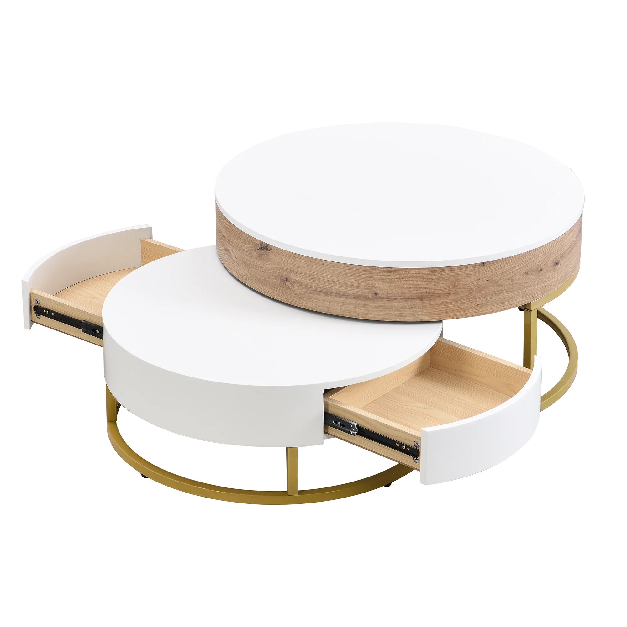 2-Piece Round Nesting Coffee Table Set with Lift-Top Storage
