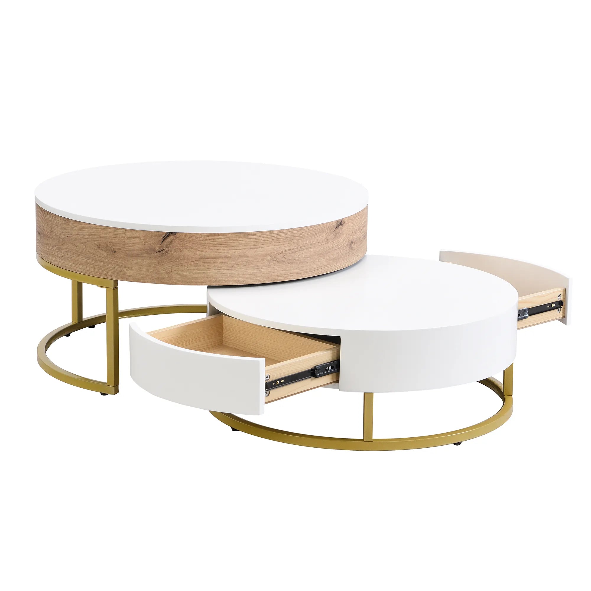 2-Piece Round Nesting Coffee Table Set with Lift-Top Storage