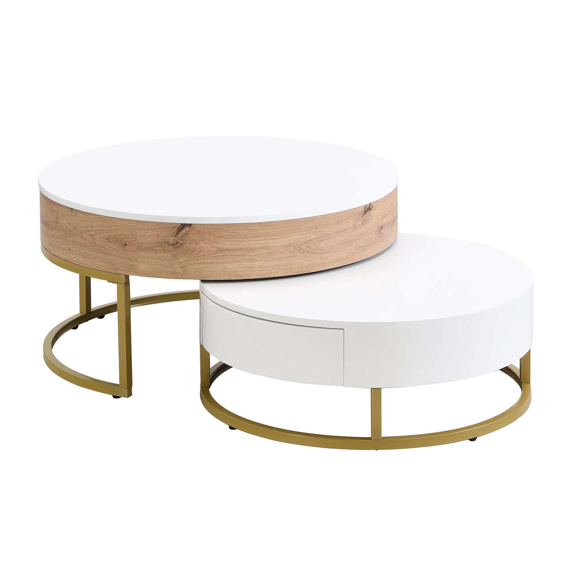 2-Piece Round Nesting Coffee Table Set with Lift-Top Storage