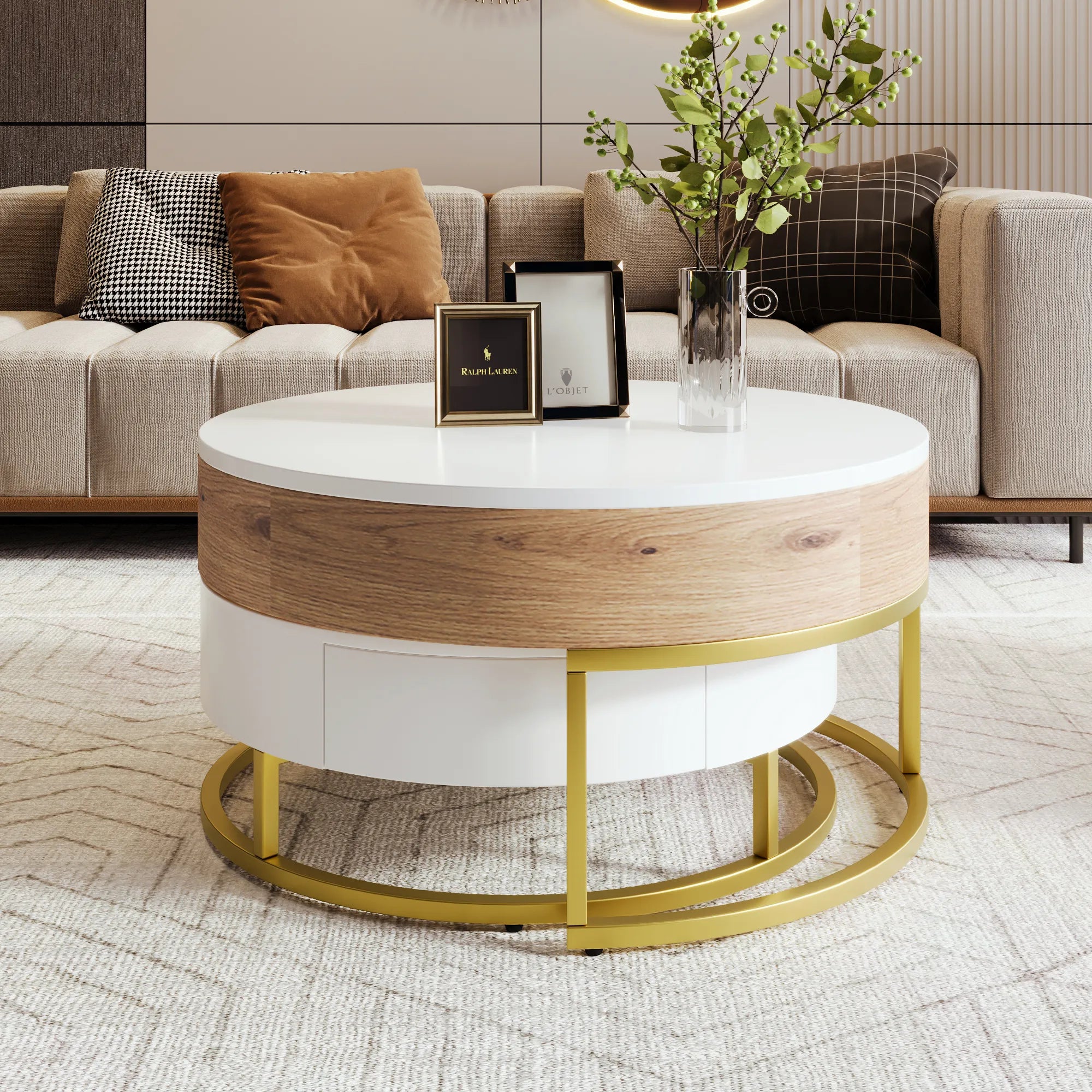 2-Piece Round Nesting Coffee Table Set with Lift-Top Storage