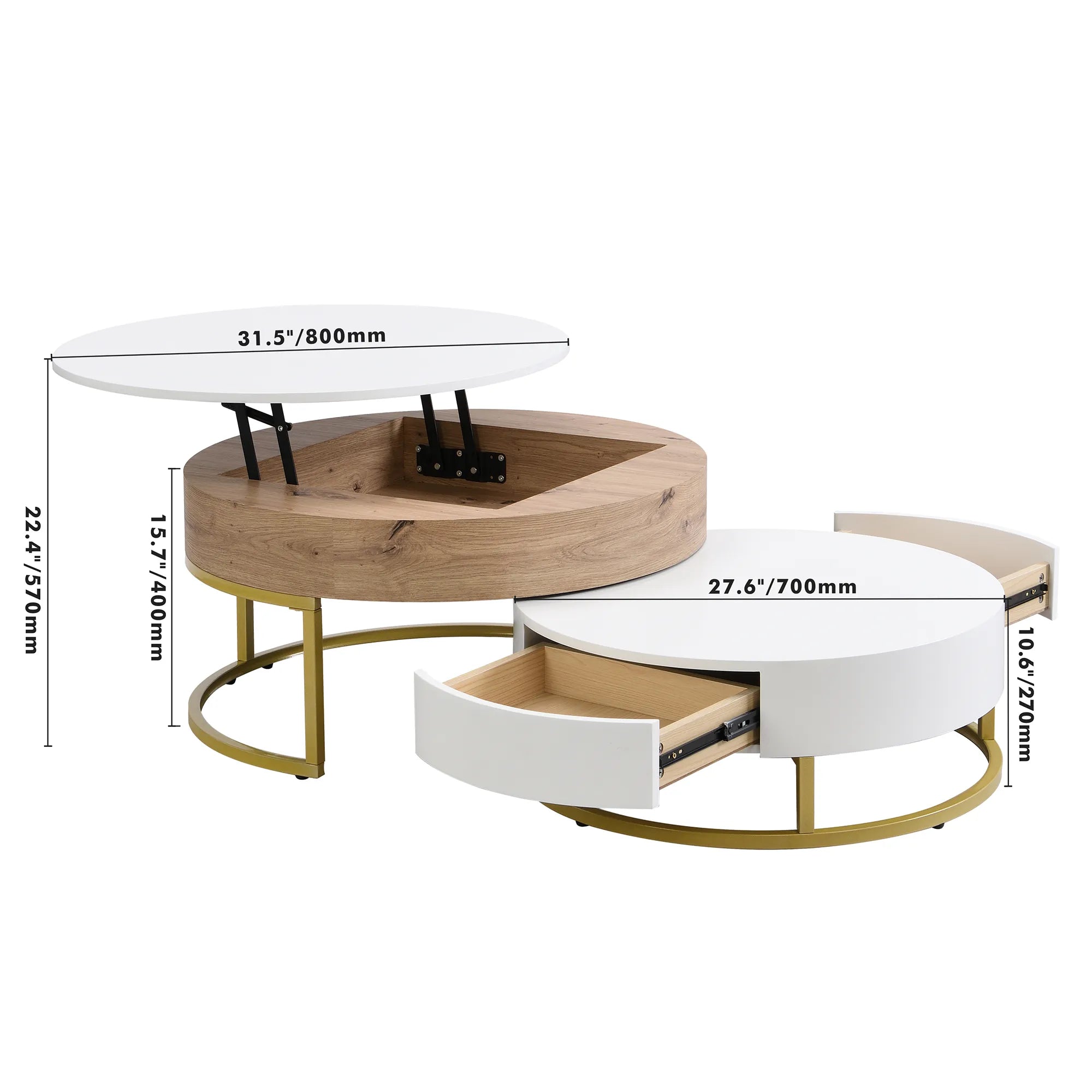 2-Piece Round Nesting Coffee Table Set with Lift-Top Storage