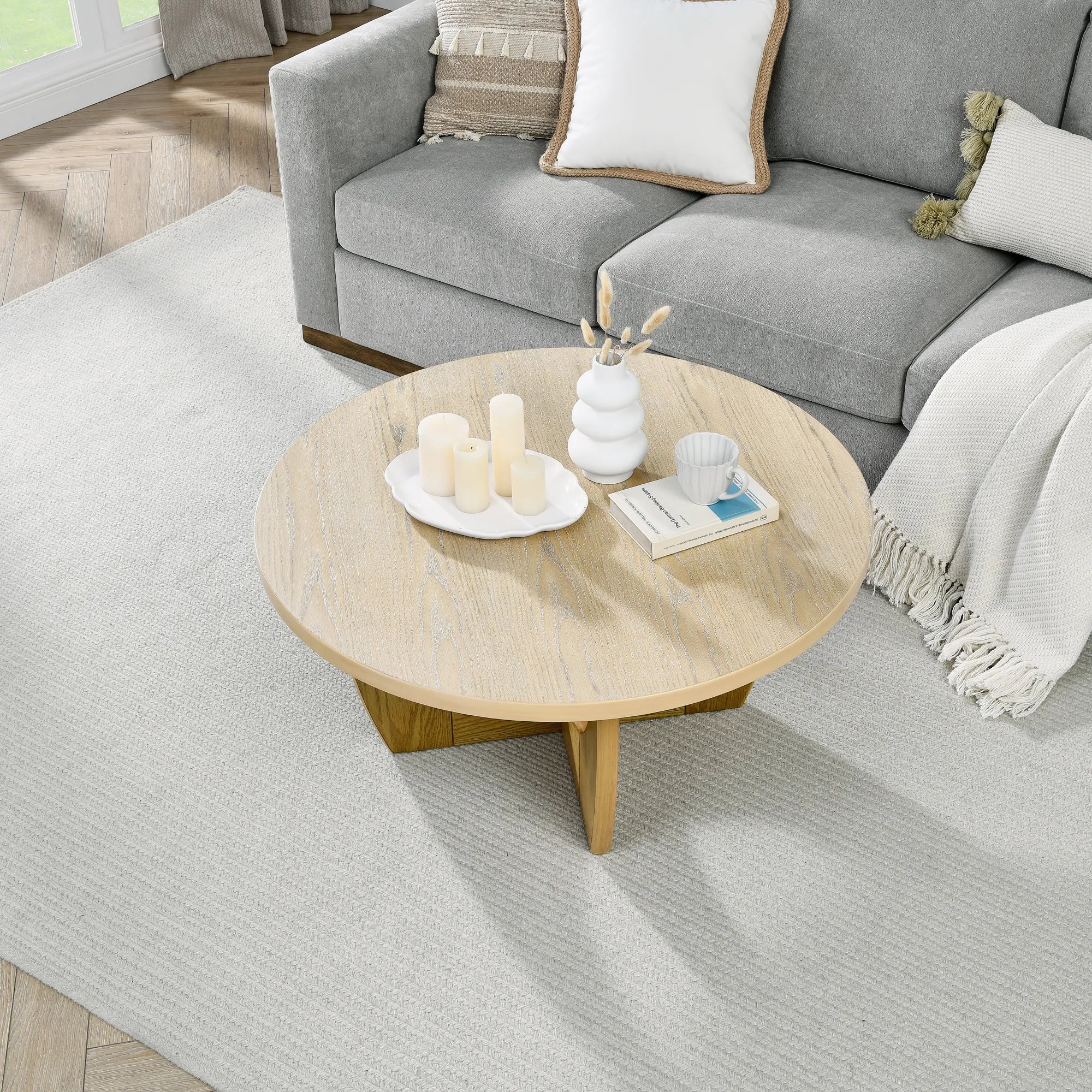Wooden Round Farmhouse Coffee Table