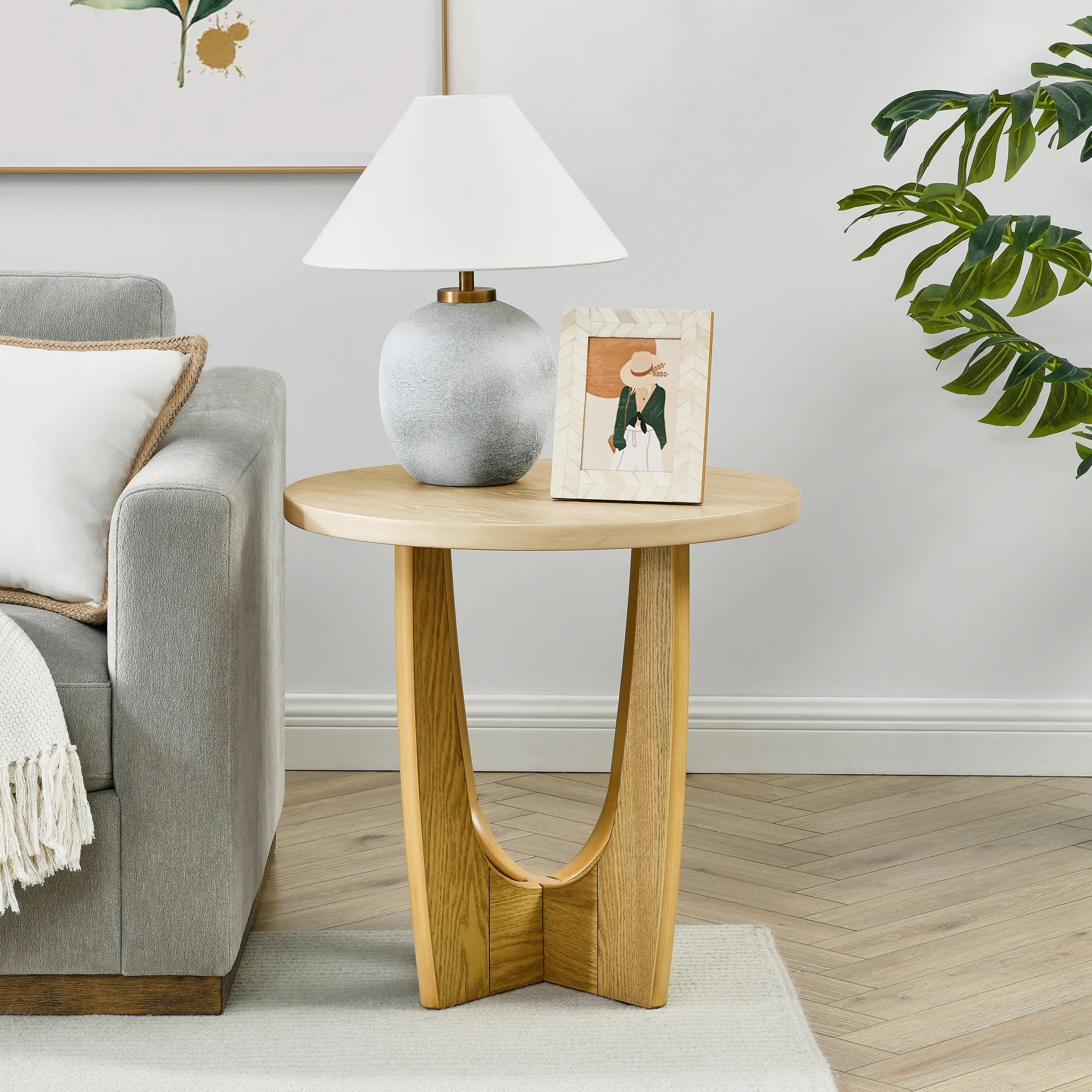 Wooden Round Farmhouse End Table