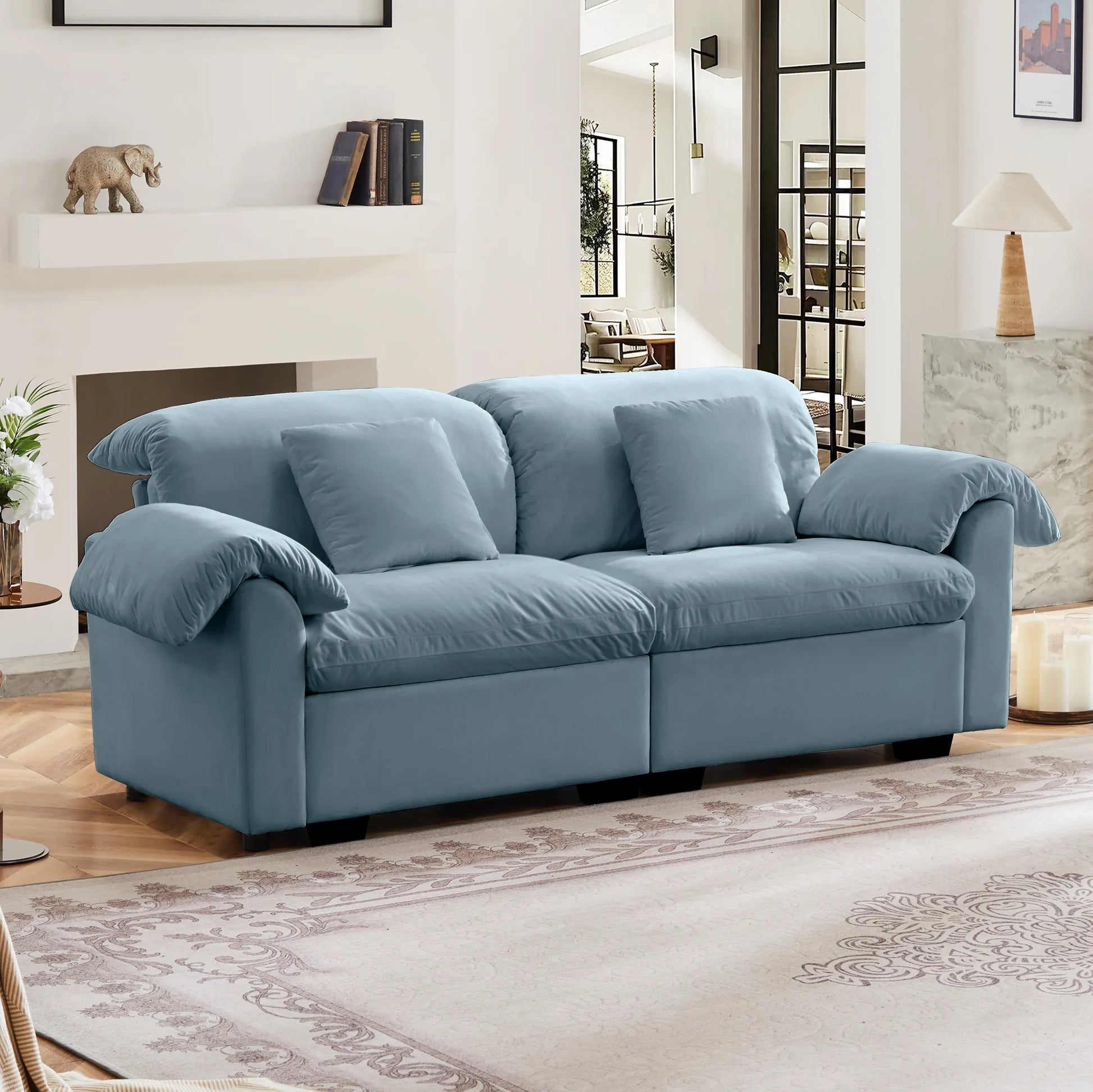 2 Seater Oversized Modern Velvet Cloud Comfort Sectional Sofa with Ottoman & Underseat Storage