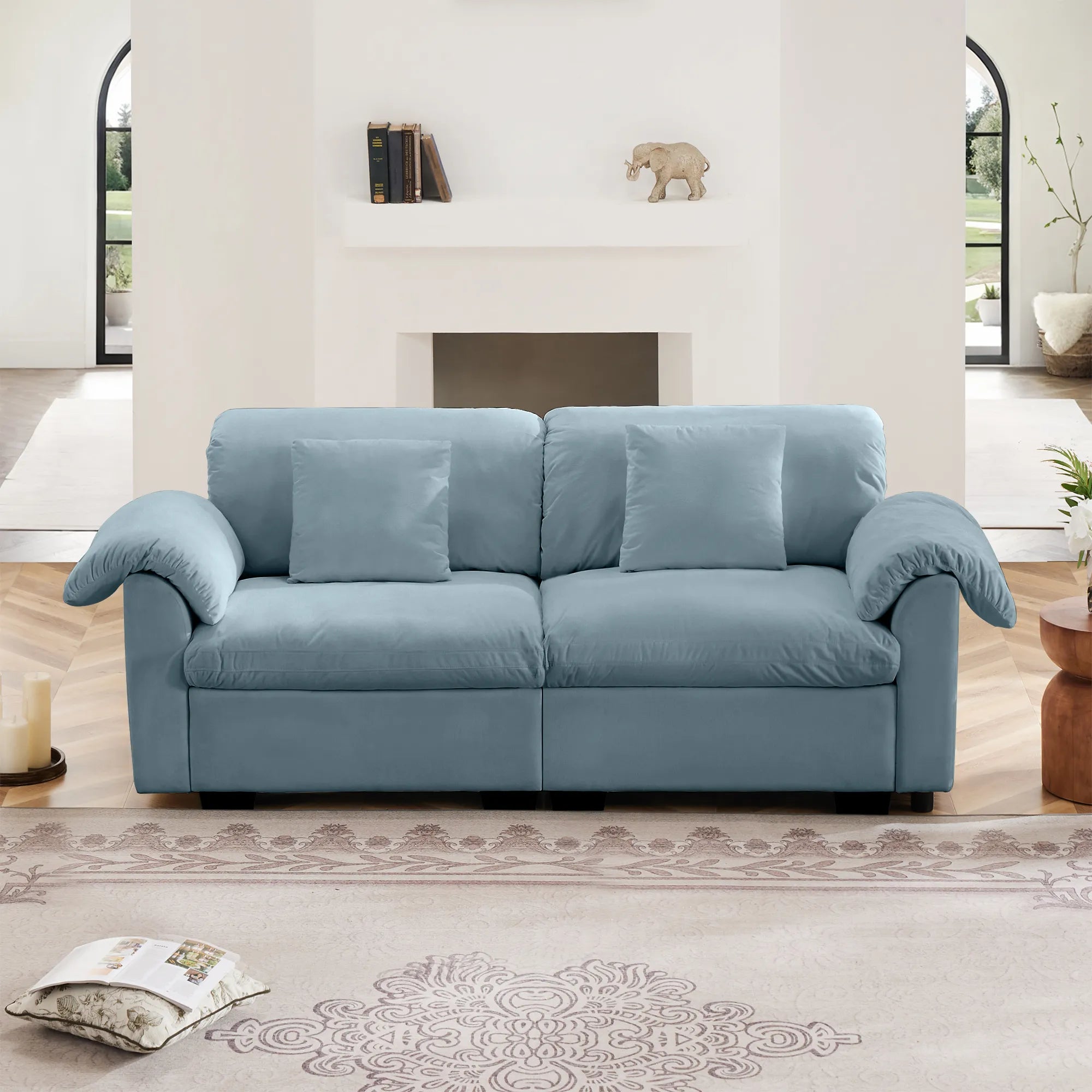 2 Seater Oversized Modern Velvet Cloud Comfort Sectional Sofa with Ottoman & Underseat Storage