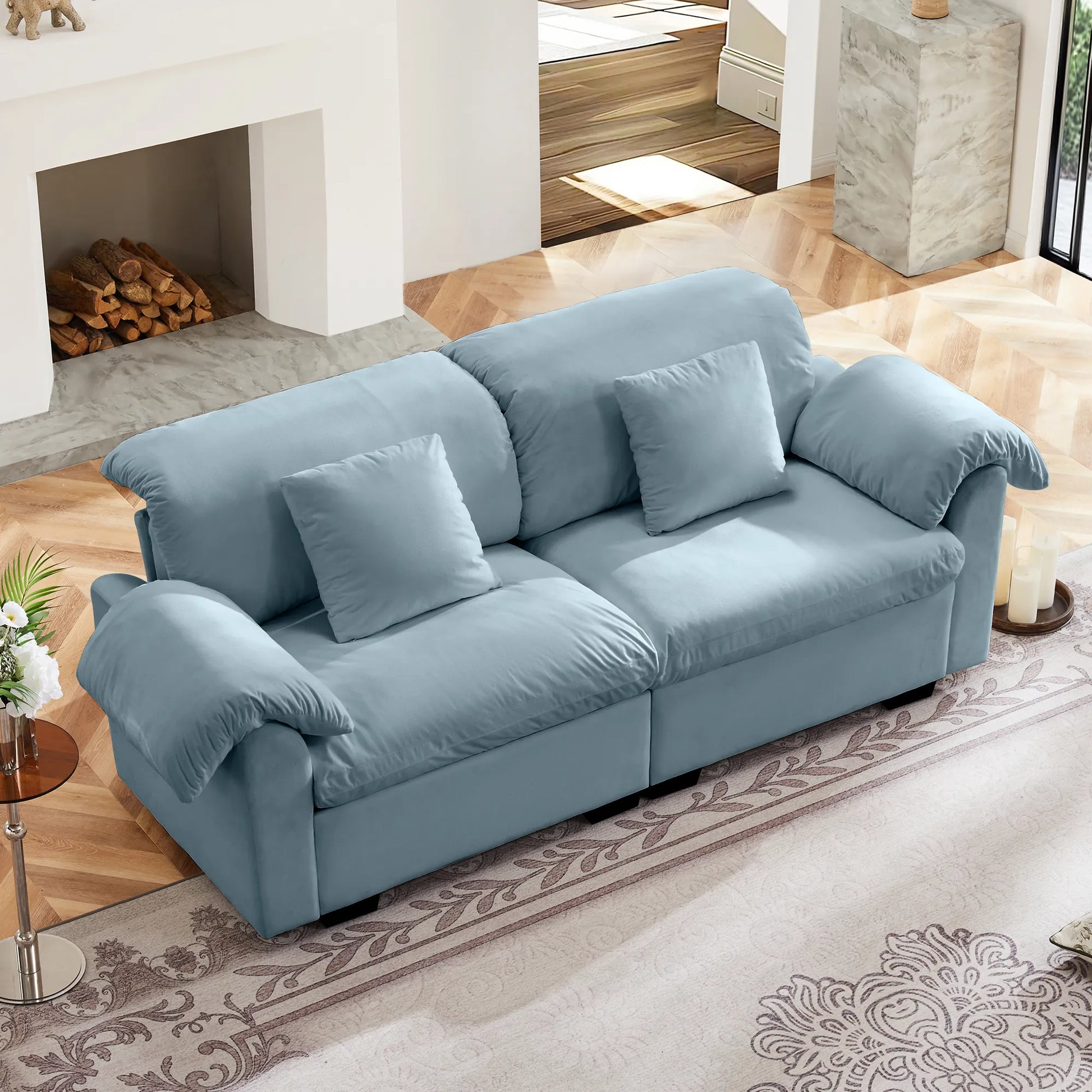 2 Seater Oversized Modern Velvet Cloud Comfort Sectional Sofa with Ottoman & Underseat Storage
